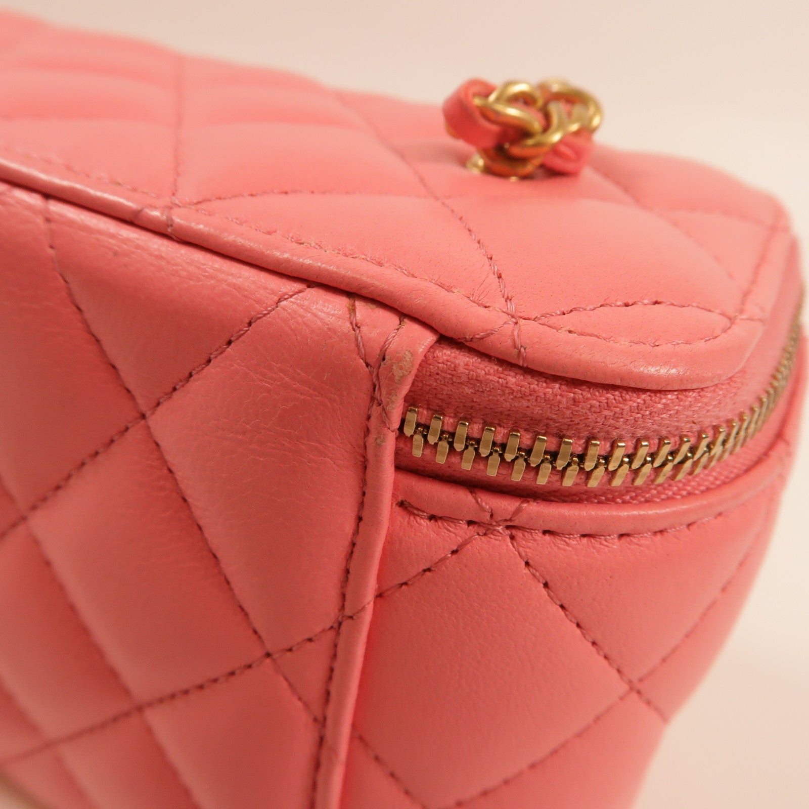 CHANEL CC GHW Vanity Case Shoulder Bag Lambskin Leather Pink