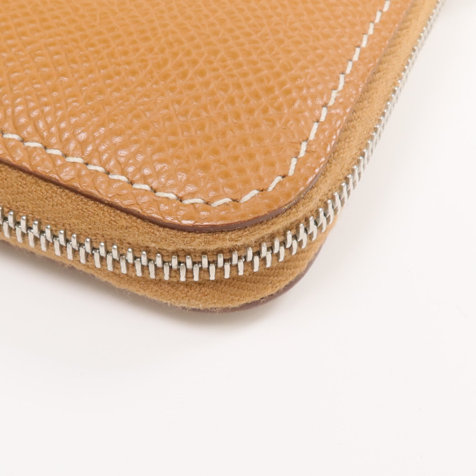 HERMES Epsom皮革Silk In Compact銀扣拉鏈錢包Gold