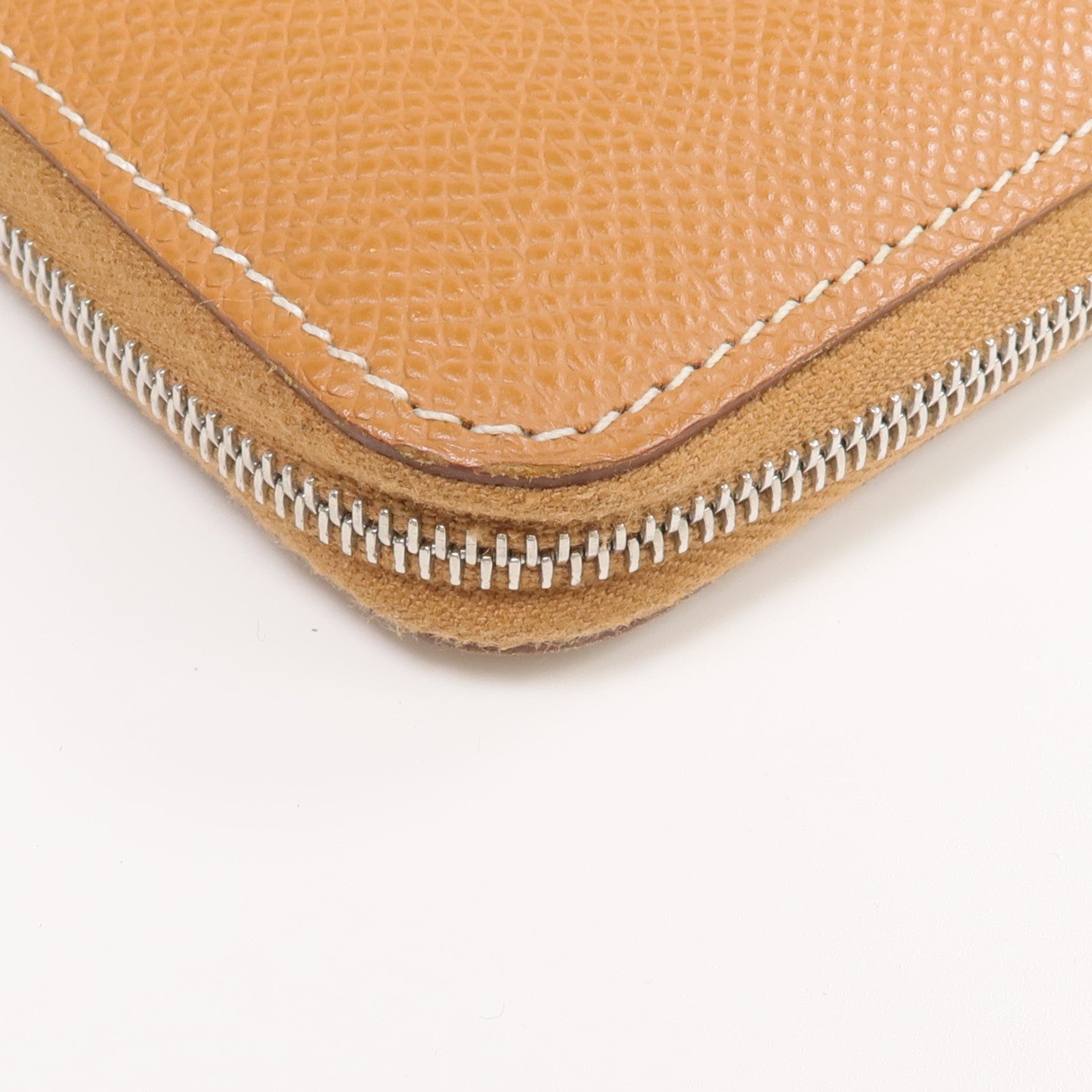 HERMES Epsom皮革Silk In Compact銀扣拉鏈錢包Gold