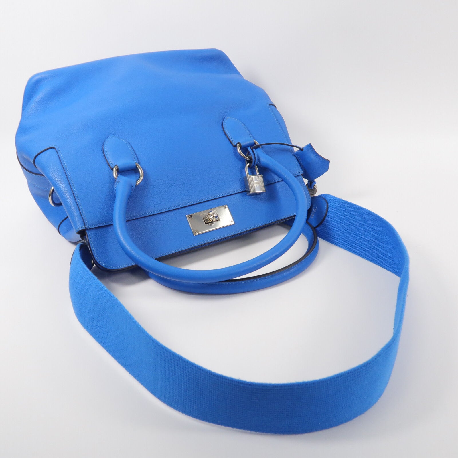 HERMES Evercolor皮革Toolbox 26手挽肩背兩用袋Blue Hydra