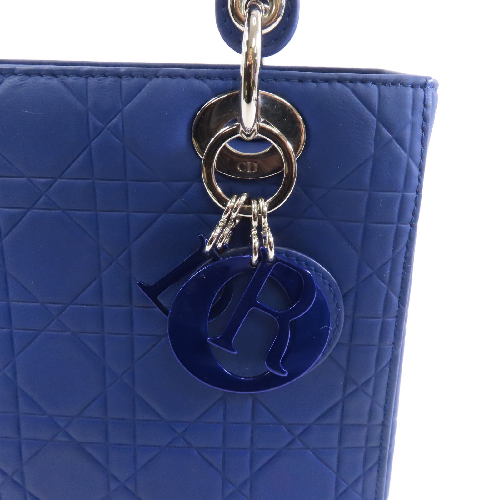 Dior 牛皮皮革Lady Dior銀扣手挽肩背兩用袋藍色