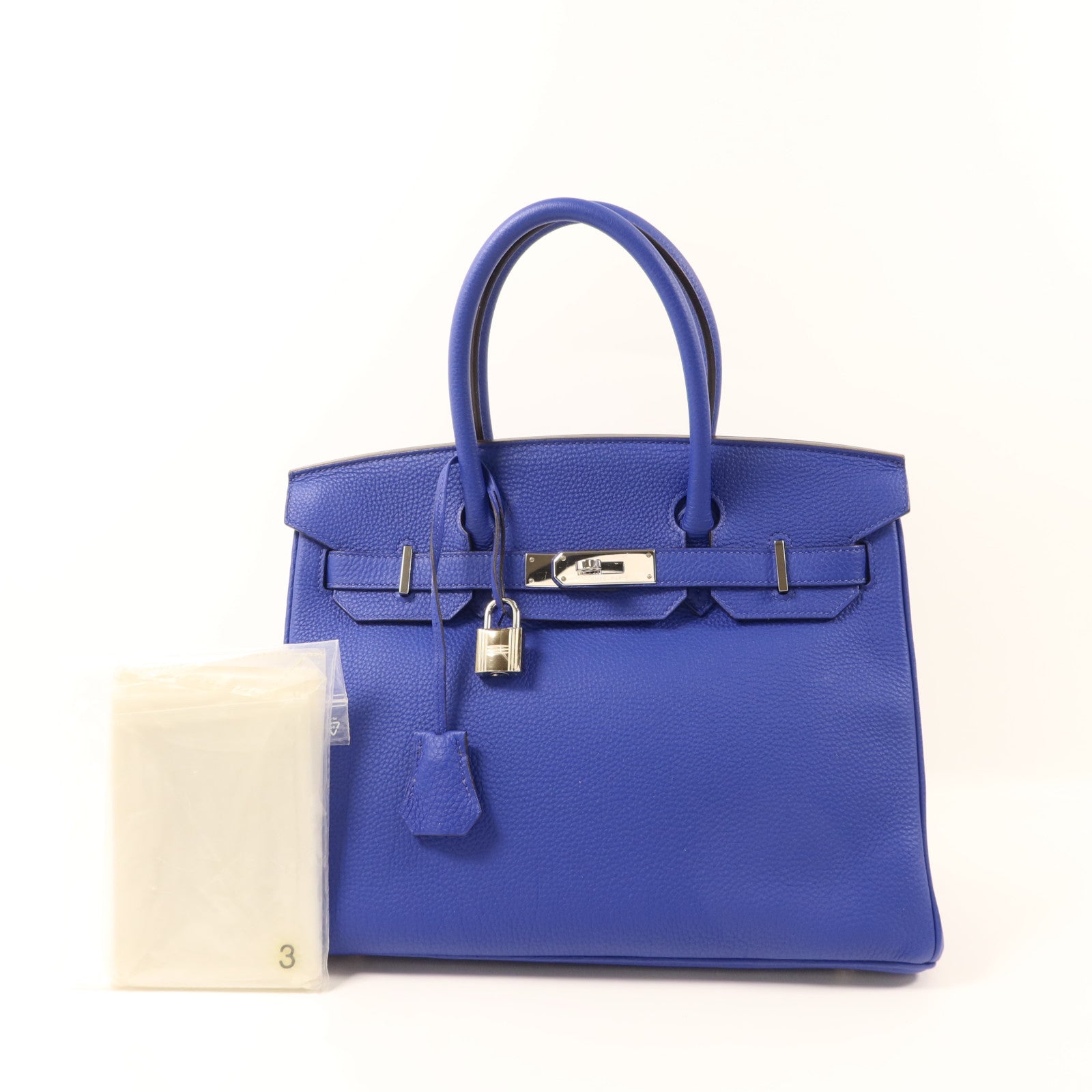 HERMES Togo皮革Birkin 30銀扣手挽袋Bleu Electrique