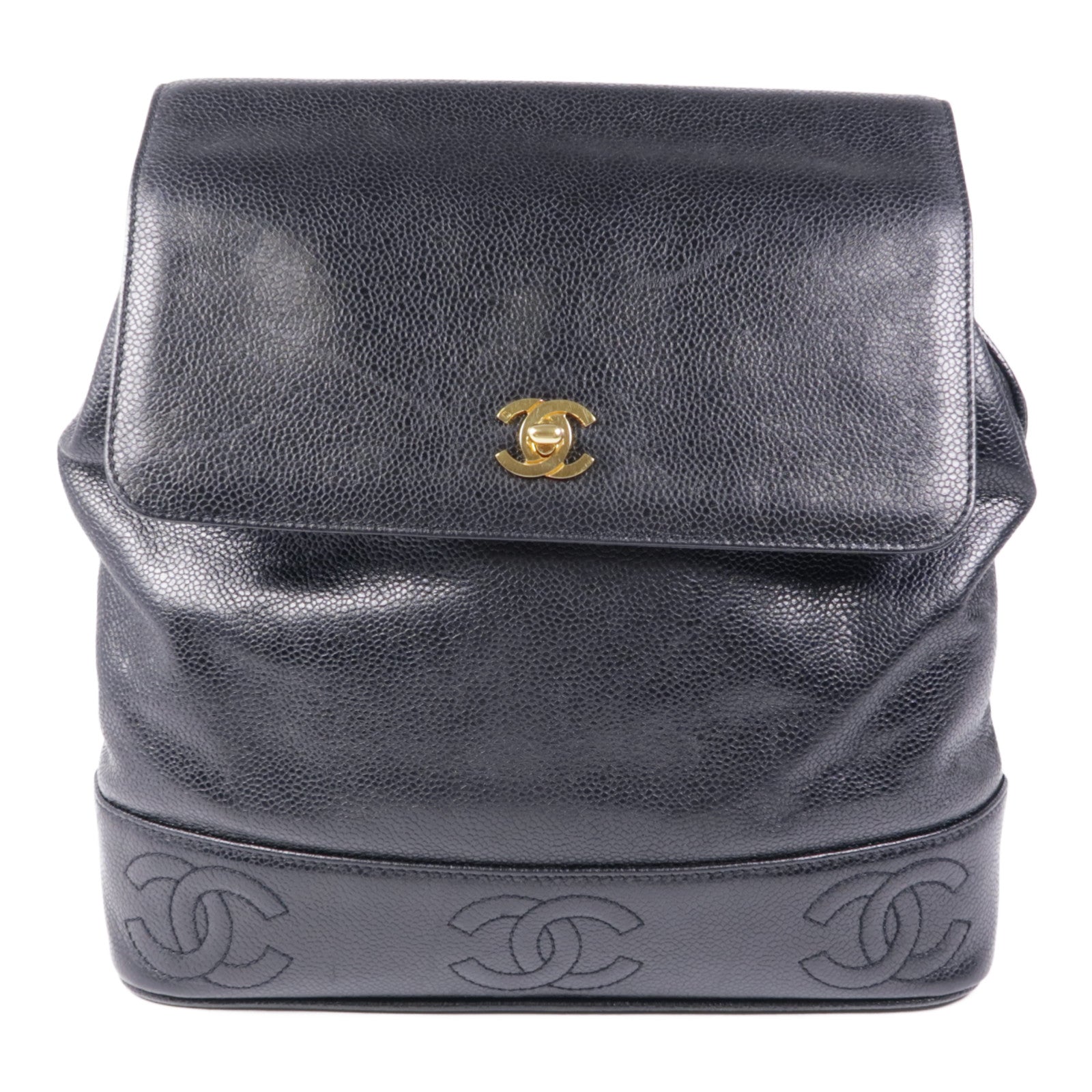 CHANEL 牛皮皮革Backpack金扣鏈帶背包