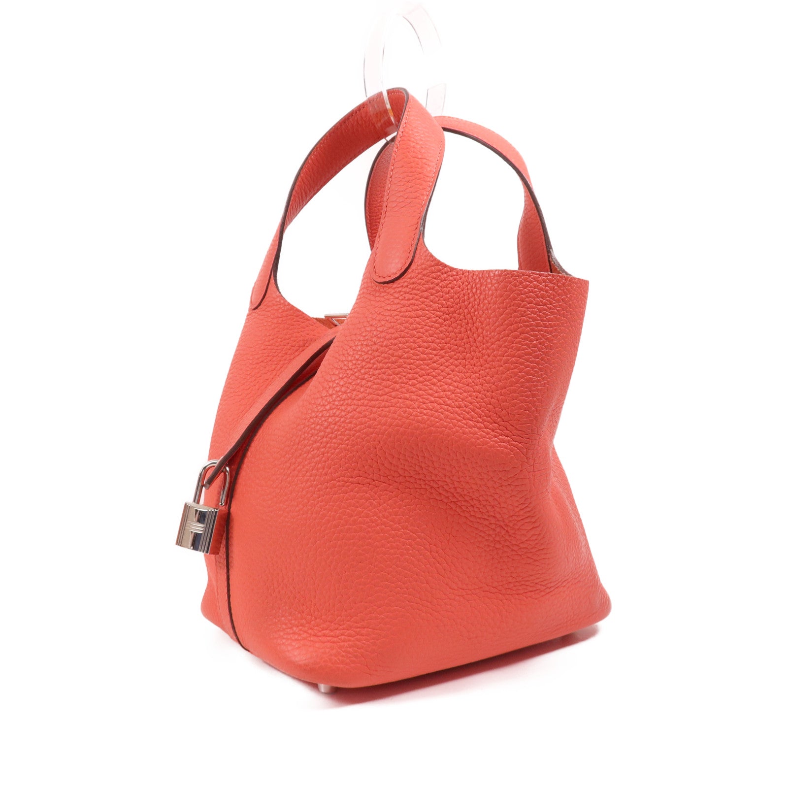 HERMES Clemence皮革Picotin PM銀扣手挽袋Rose Texas