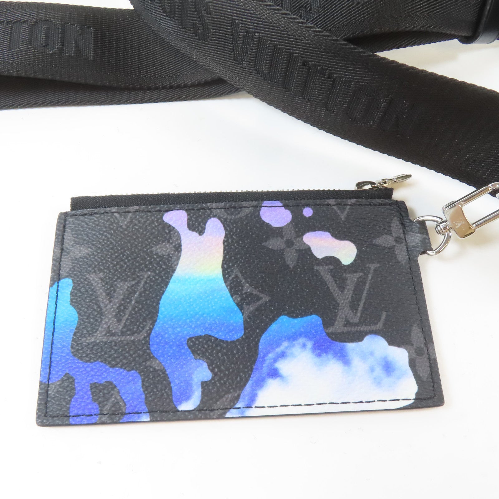 LOUIS VUITTON Monogram Eclipse Pochette To Go銀扣肩背袋黑色