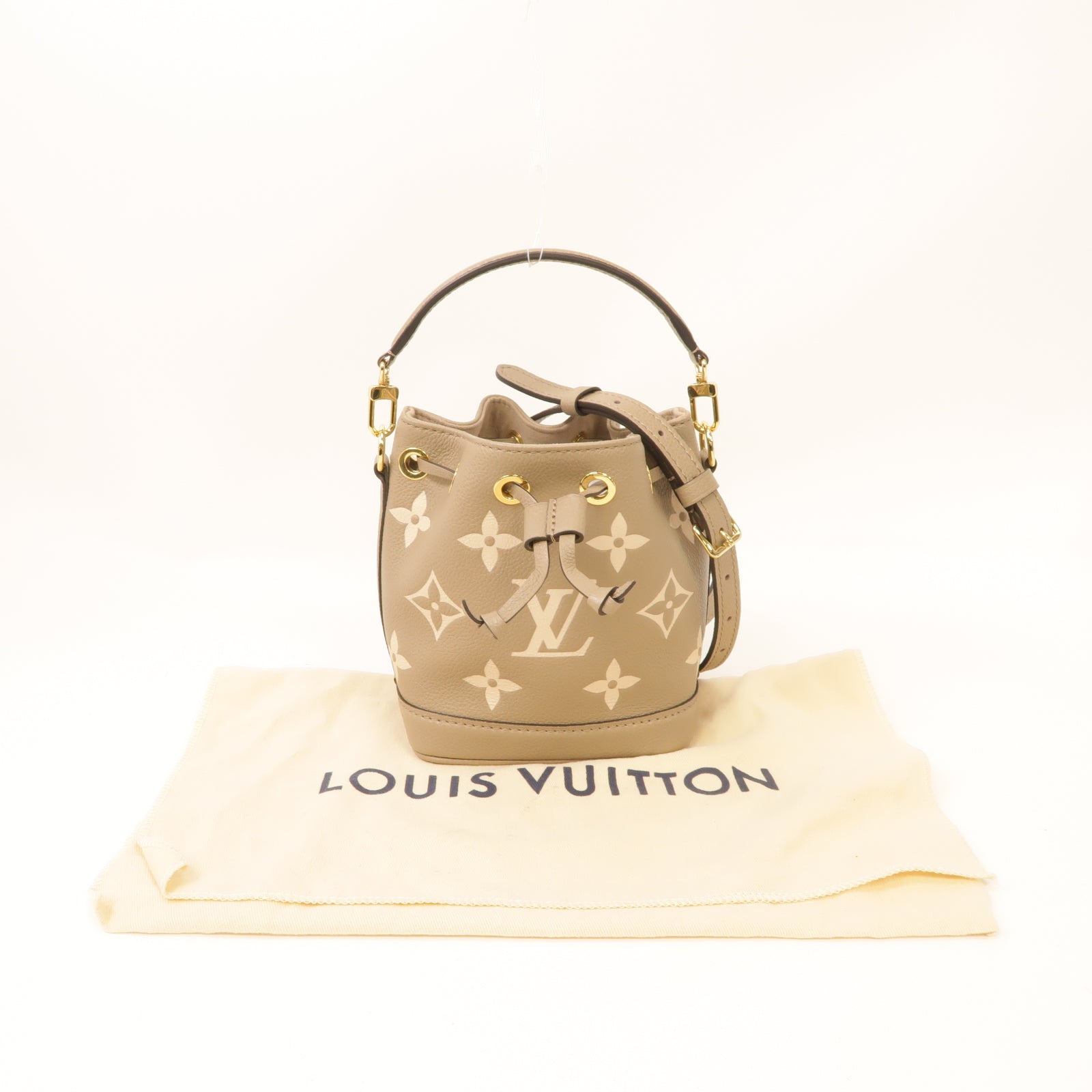 LOUIS VUITTON Monogram Empreinte Nano Noe金扣手挽肩背兩用袋米灰色