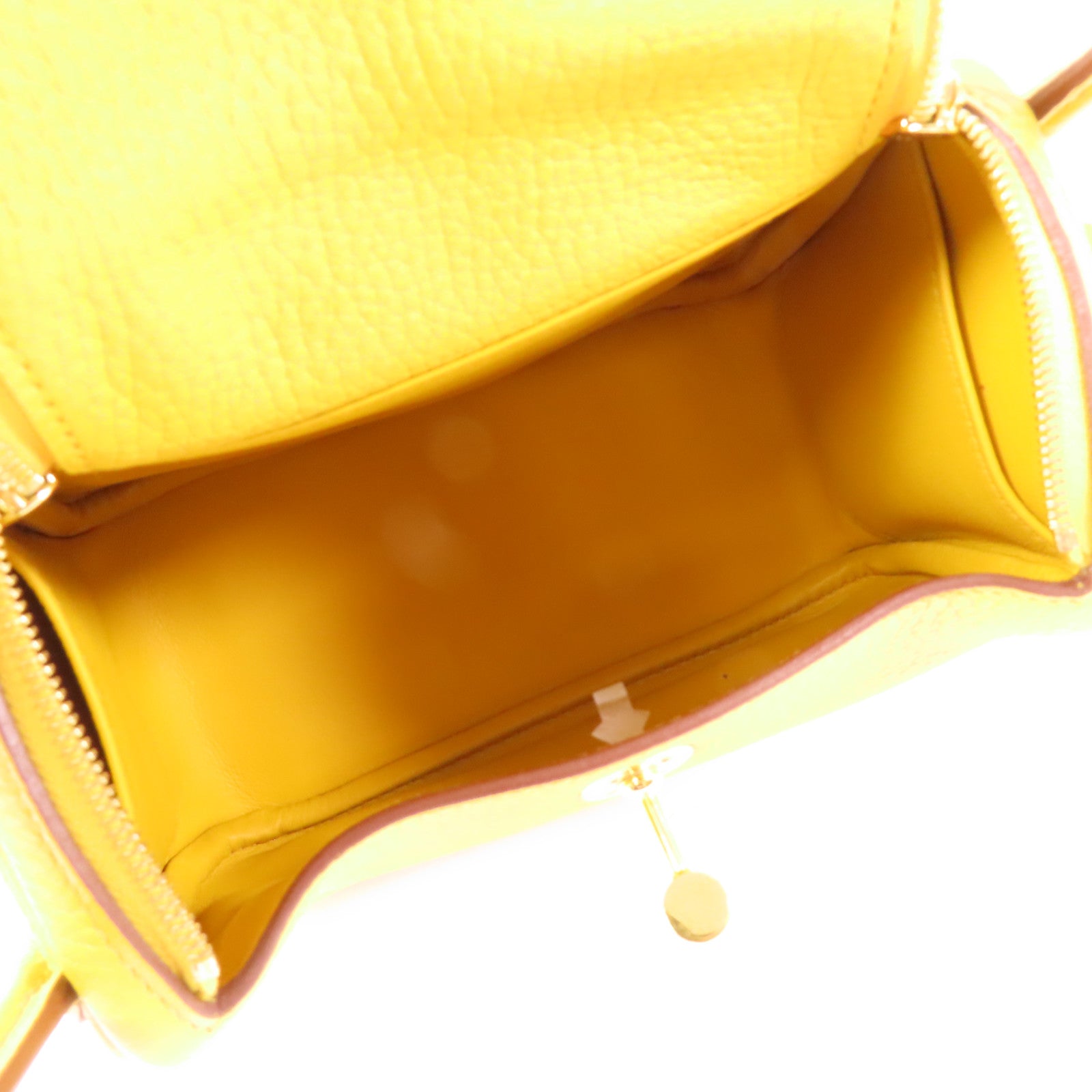 HERMES Clemence皮革Mini Lindy金扣手挽肩背兩用袋Jaune Amber