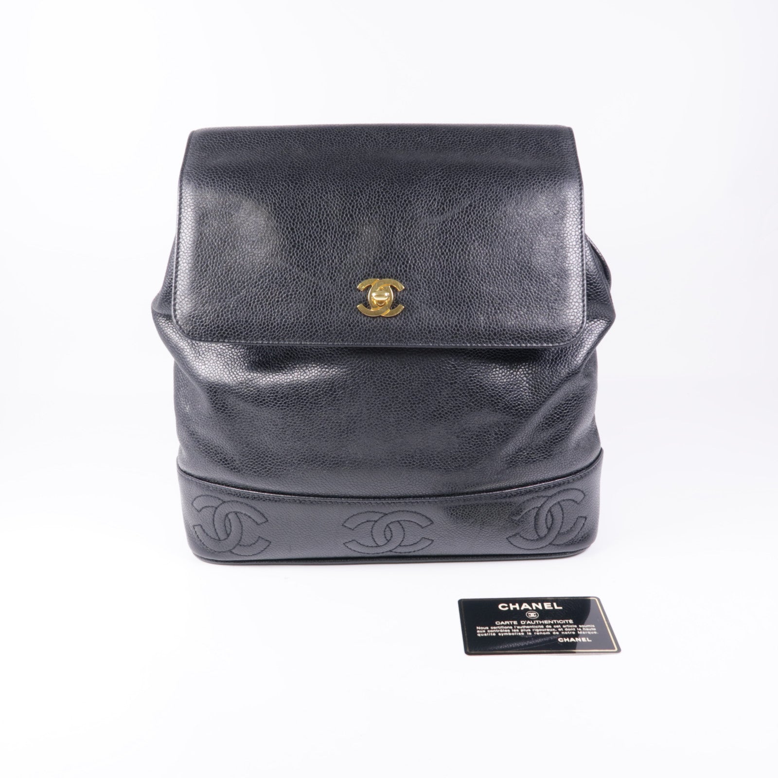 CHANEL 牛皮皮革Backpack金扣鏈帶背包