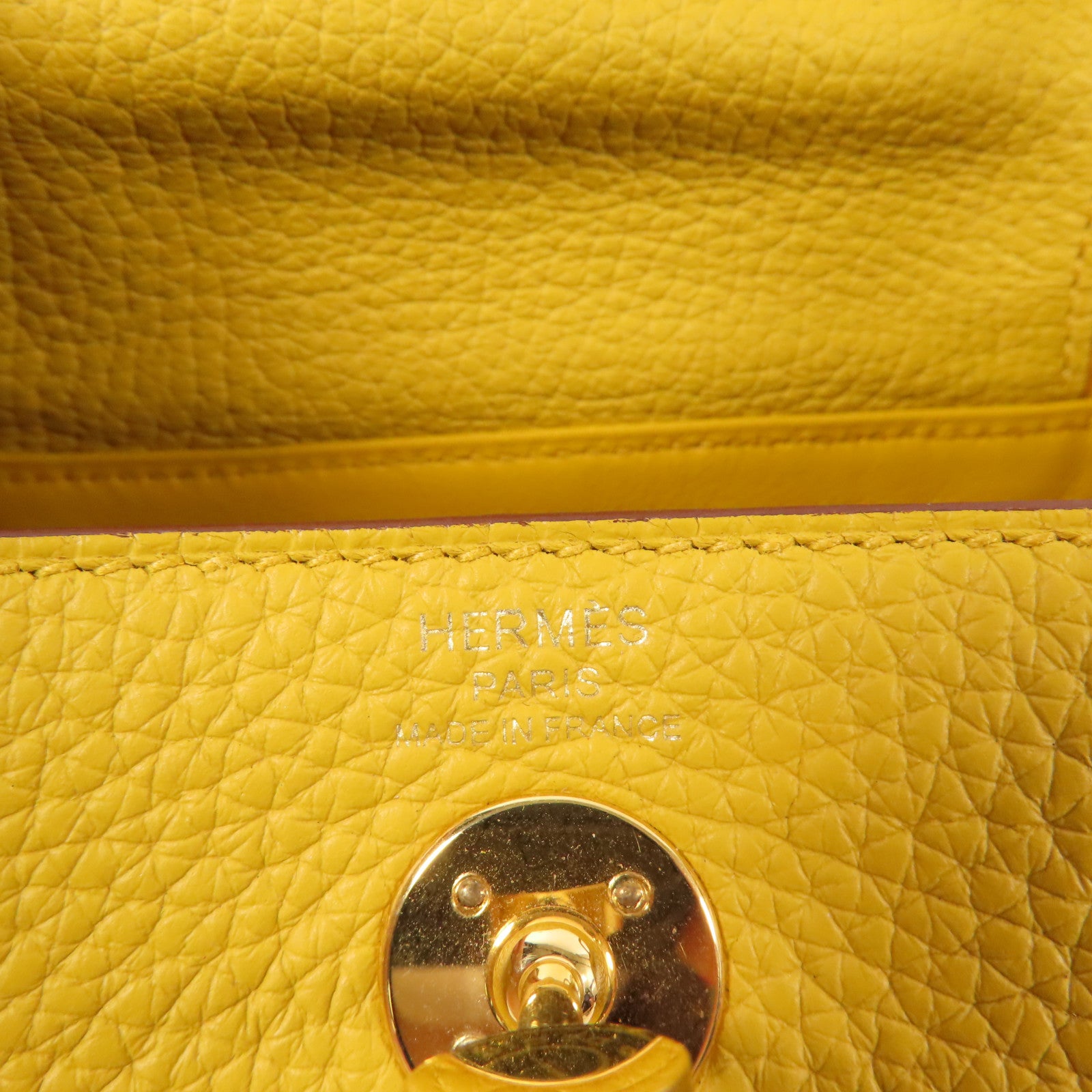 HERMES Clemence皮革Mini Lindy金扣手挽肩背兩用袋Jaune Amber