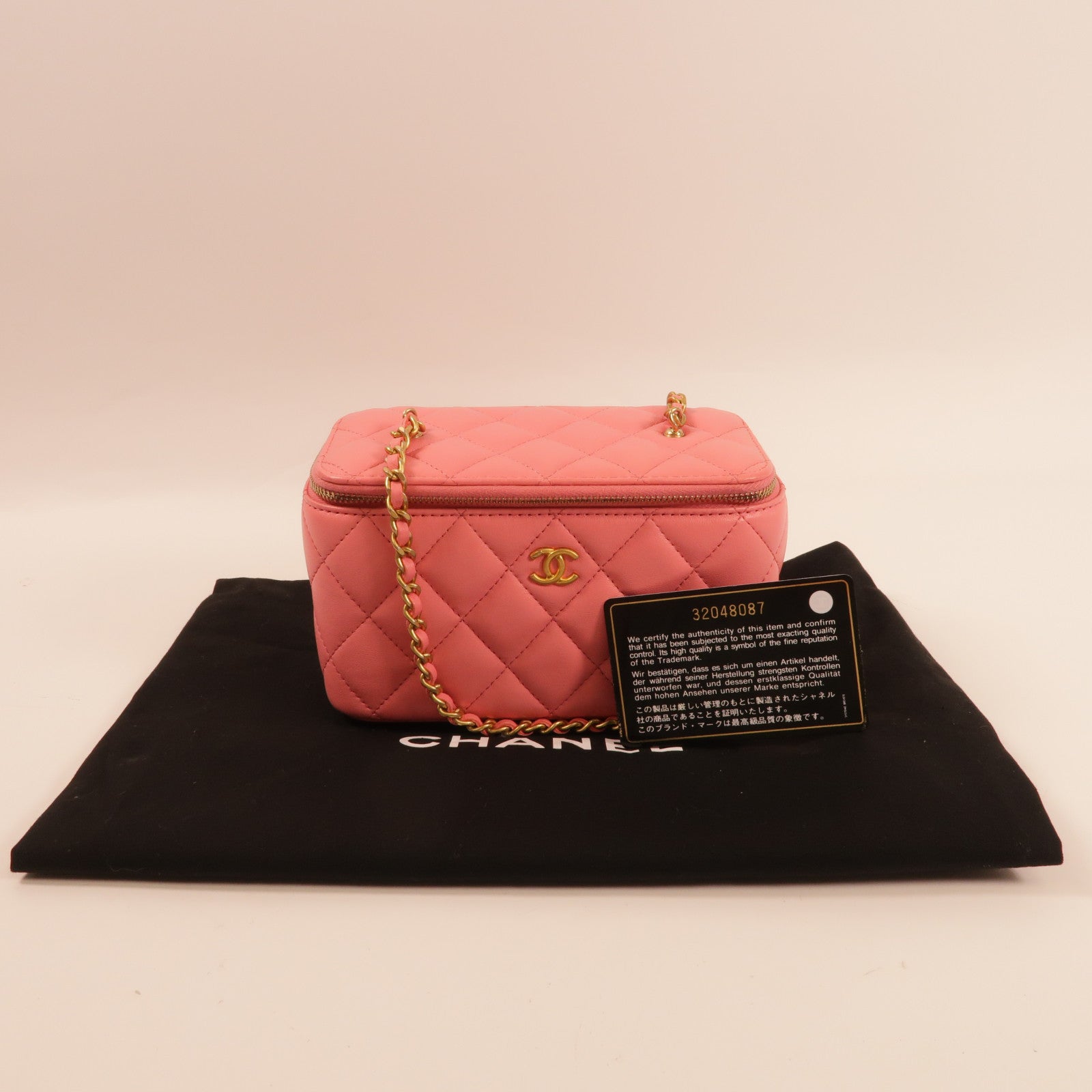 CHANEL CC GHW Vanity Case Shoulder Bag Lambskin Leather Pink