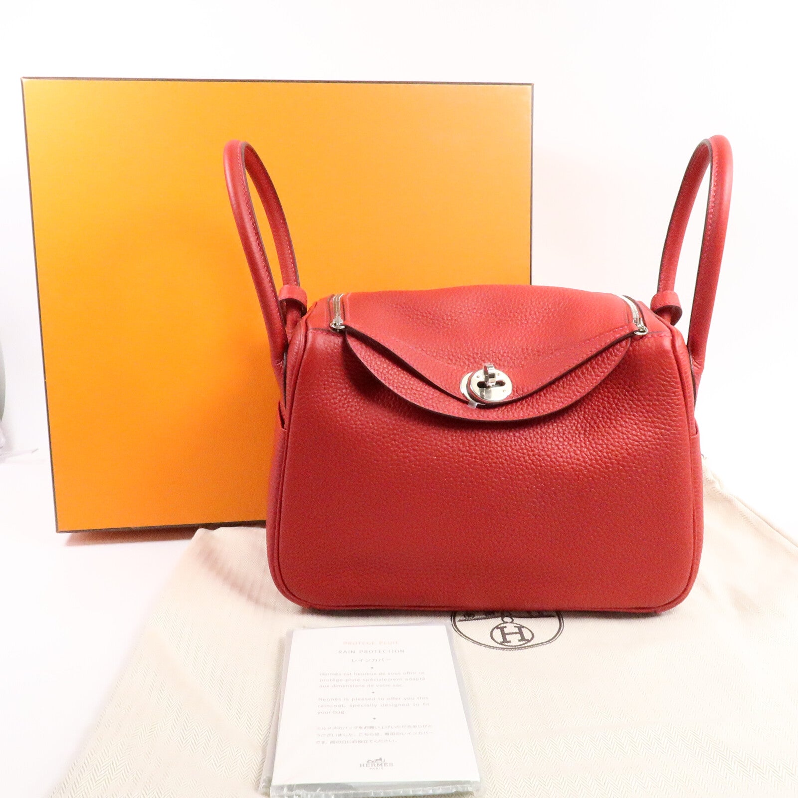 HERMES Clemence皮革Lindy 26手挽肩背兩用袋Rouge Casaque