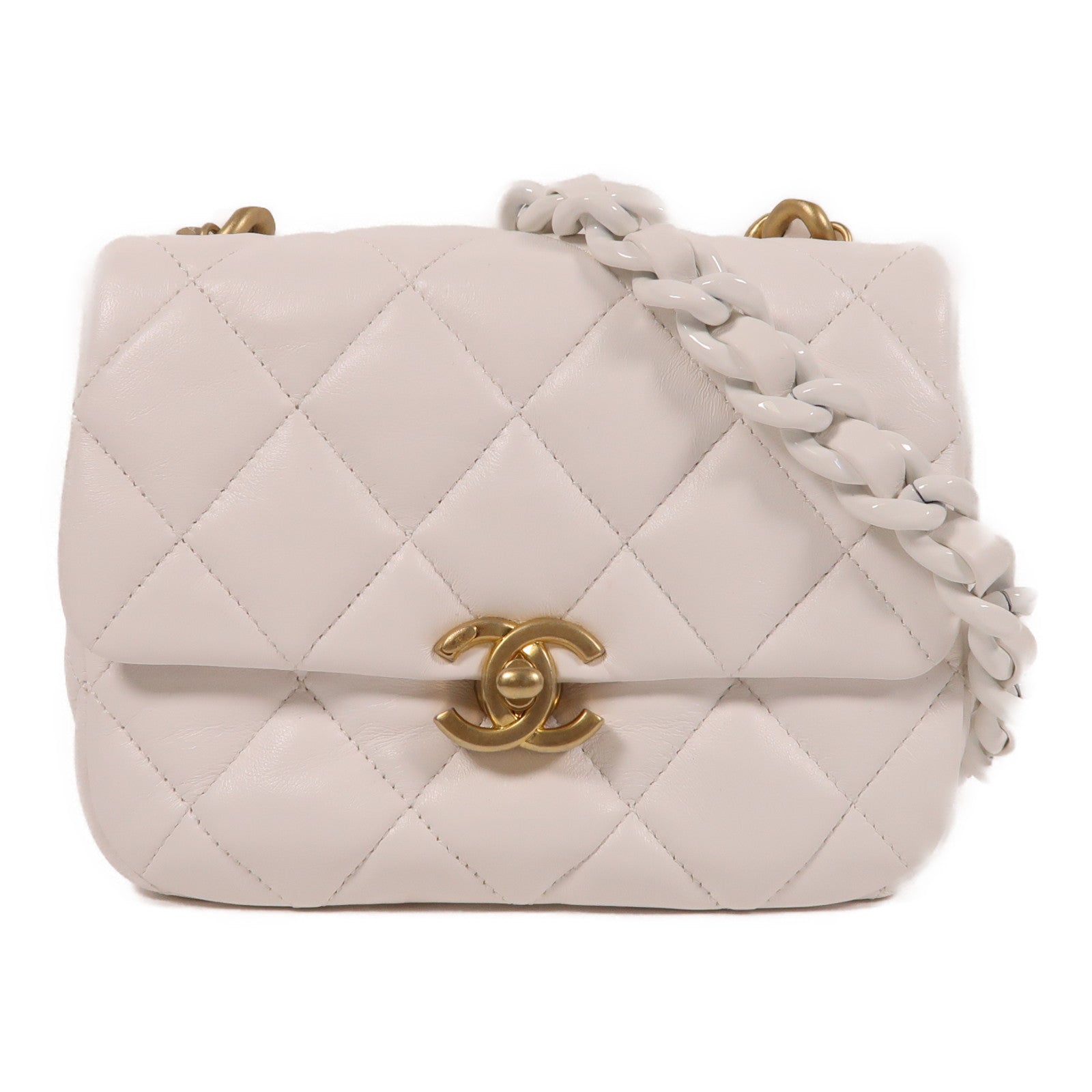 CHANEL 牛皮皮革Chain Shoulder鏈帶肩背袋白色