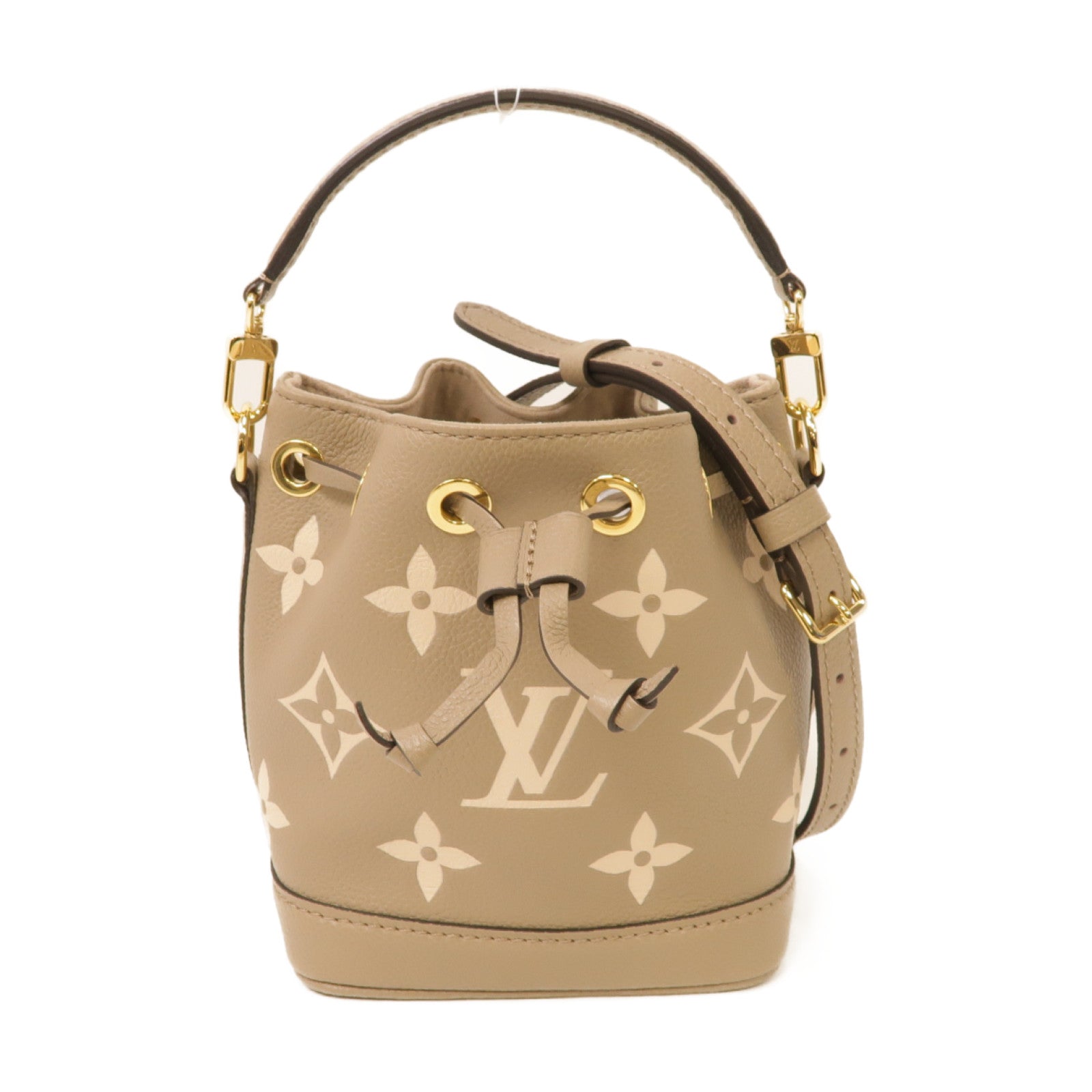LOUIS VUITTON Monogram Empreinte Nano Noe金扣手挽肩背兩用袋米灰色