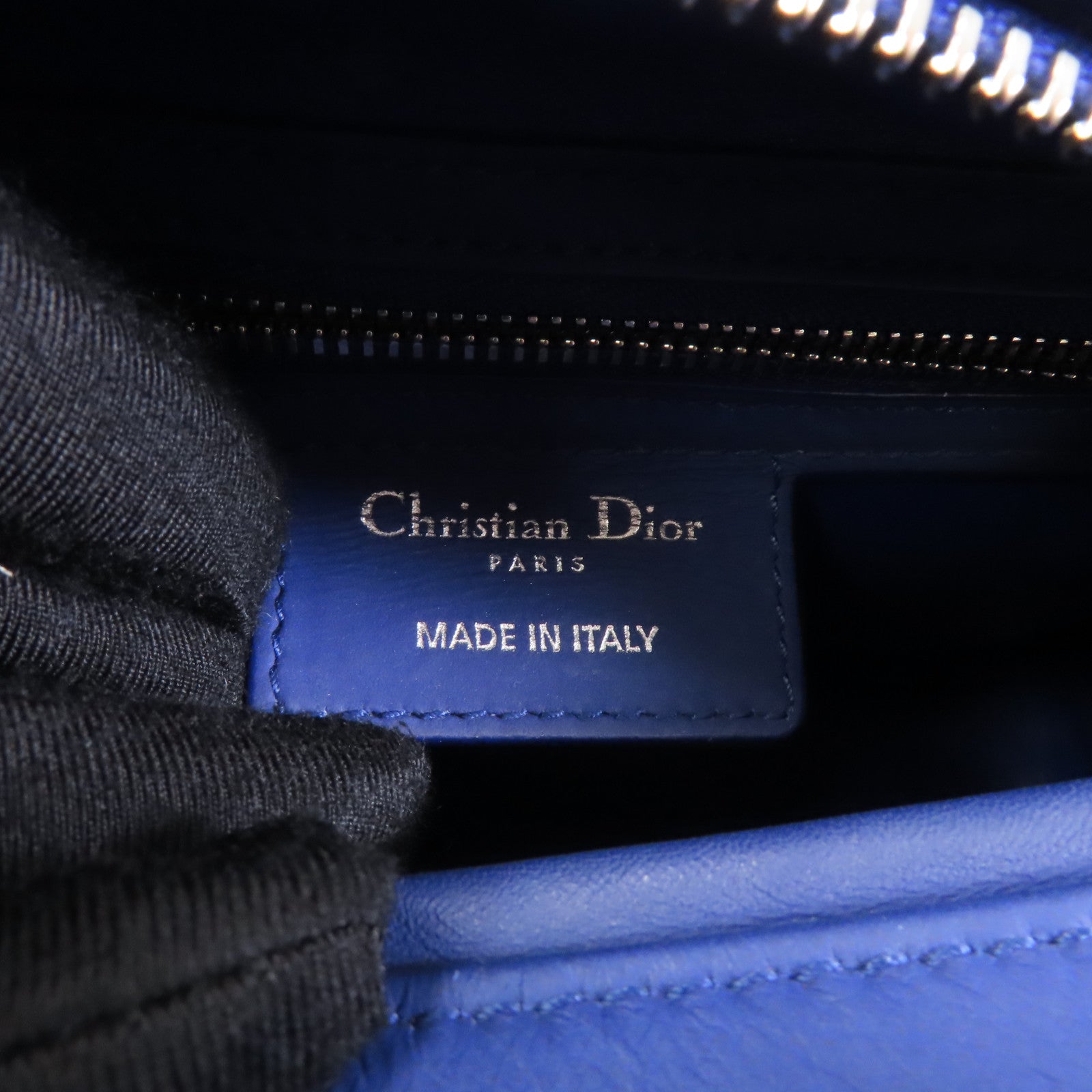 Dior 牛皮皮革Lady Dior銀扣手挽肩背兩用袋藍色