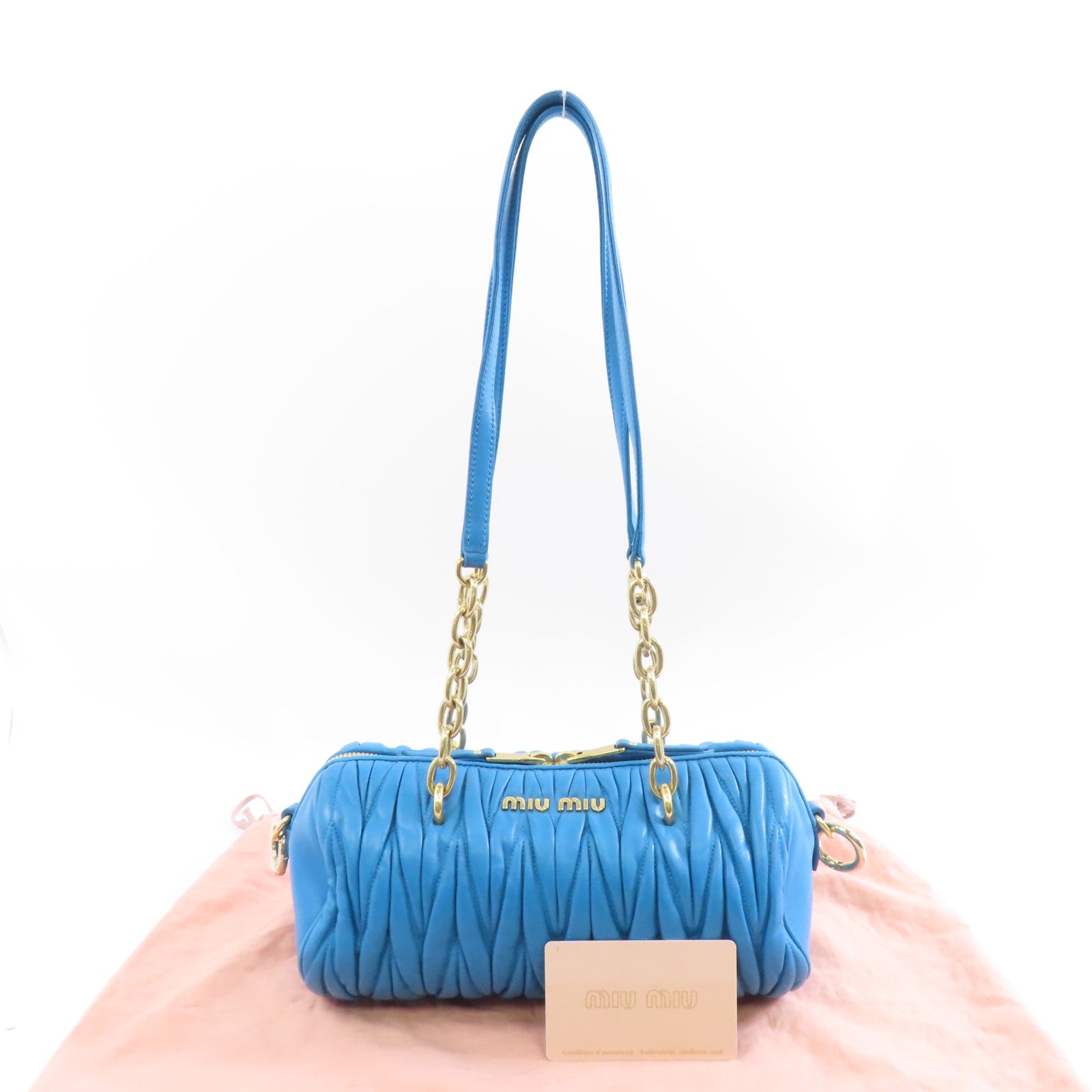 Miu Miu 羊皮皮革Shoulder Bag金扣鏈帶肩背袋藍色