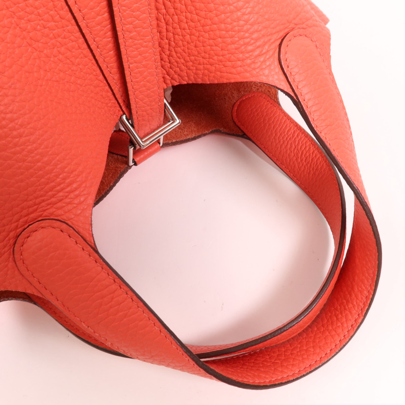 HERMES Clemence皮革Picotin PM銀扣手挽袋Rose Texas