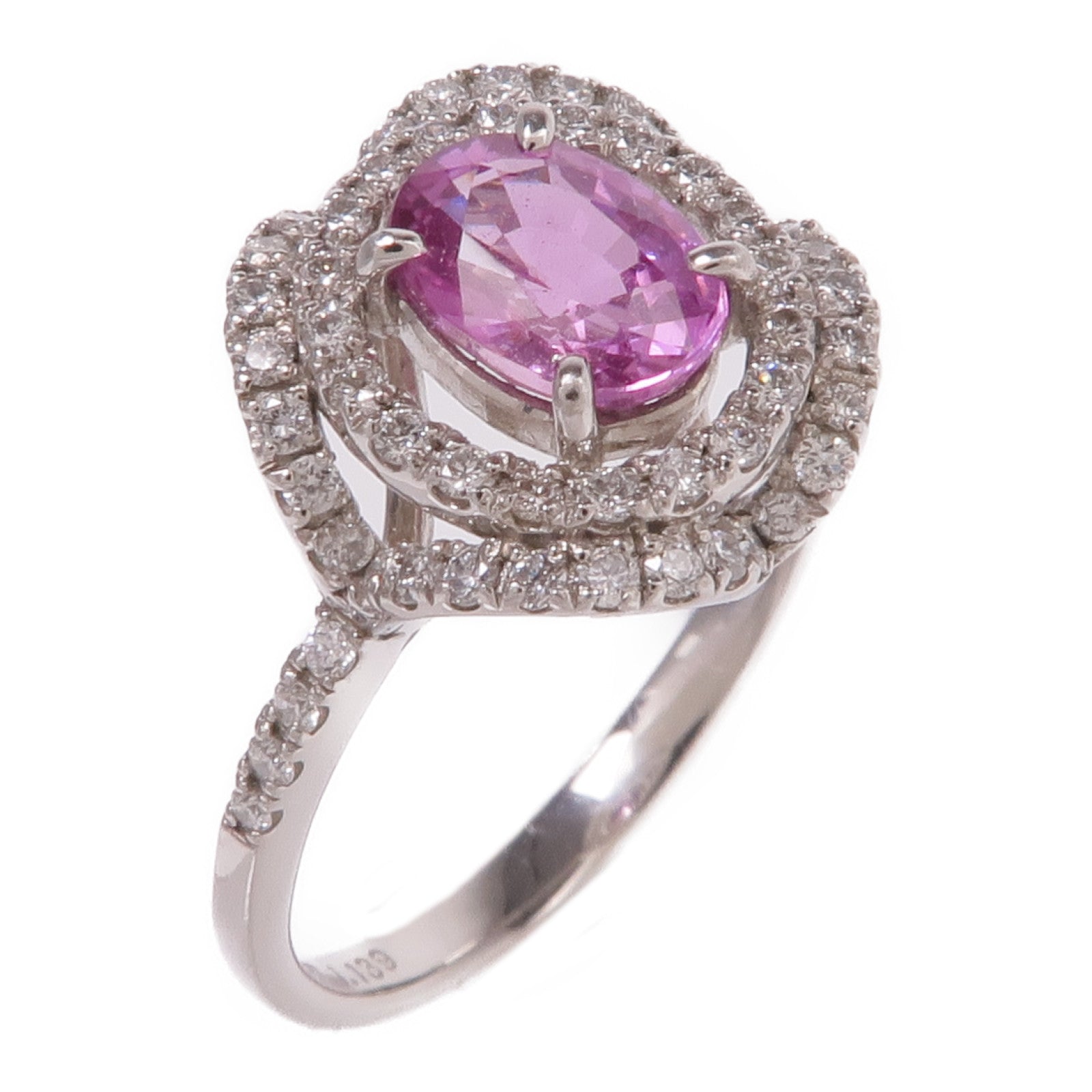 JEWELRY PT900鉑金Pink Sapphire Diamond Ring粉紅藍寶石/鑽石戒指US#6.75
