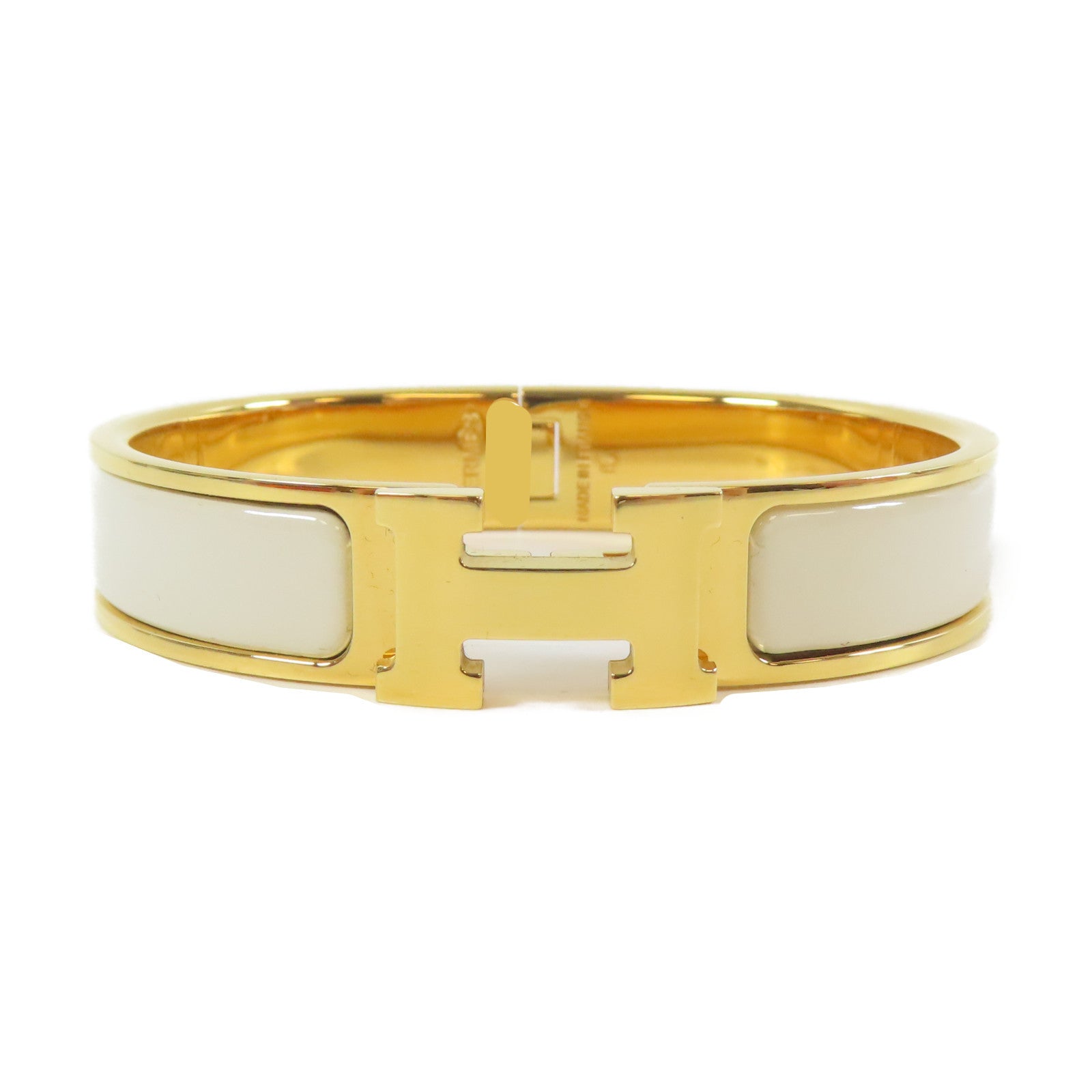 HERMES 金屬Clic H Bracelet手鐲白色/金色#16cm