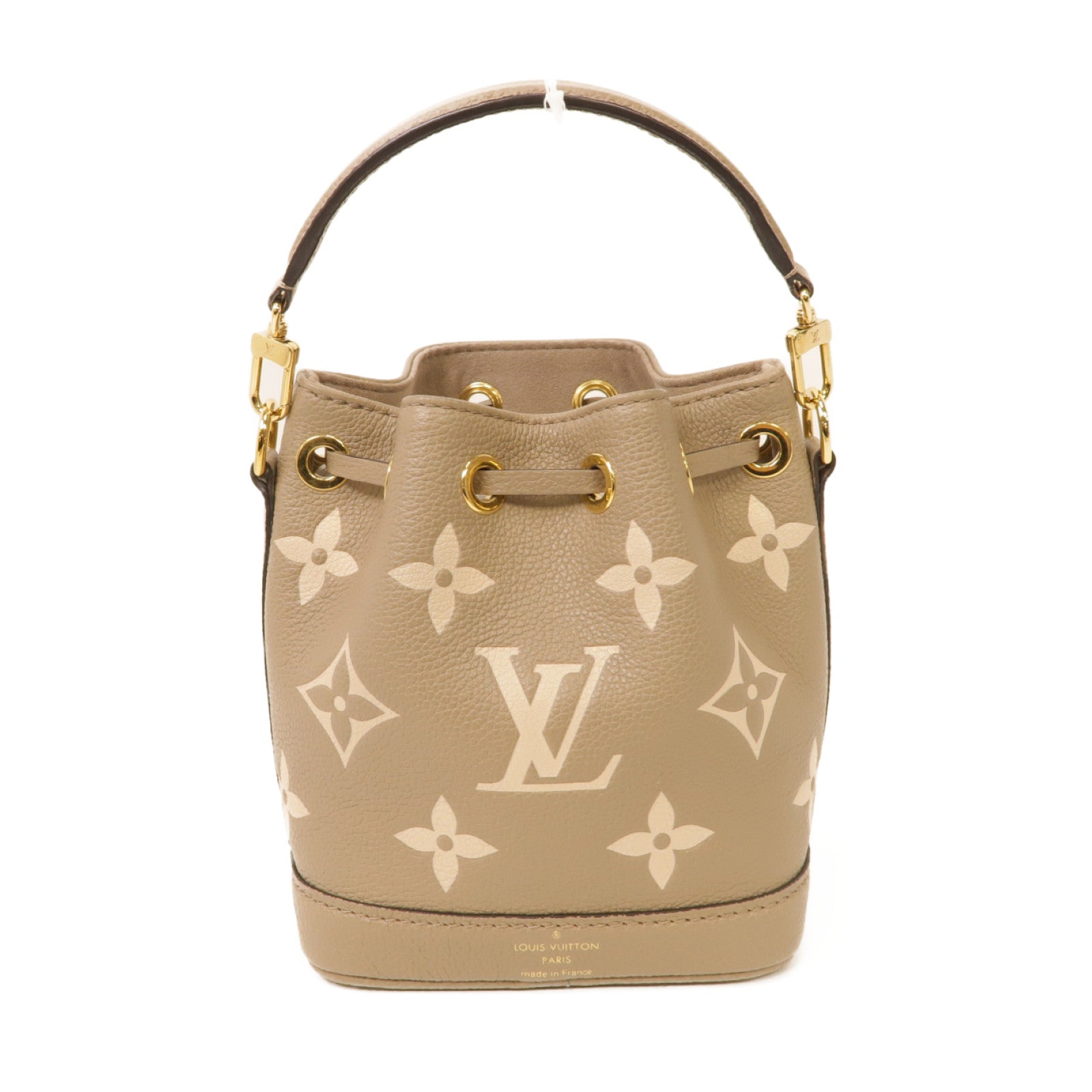 LOUIS VUITTON Monogram Empreinte Nano Noe金扣手挽肩背兩用袋米灰色