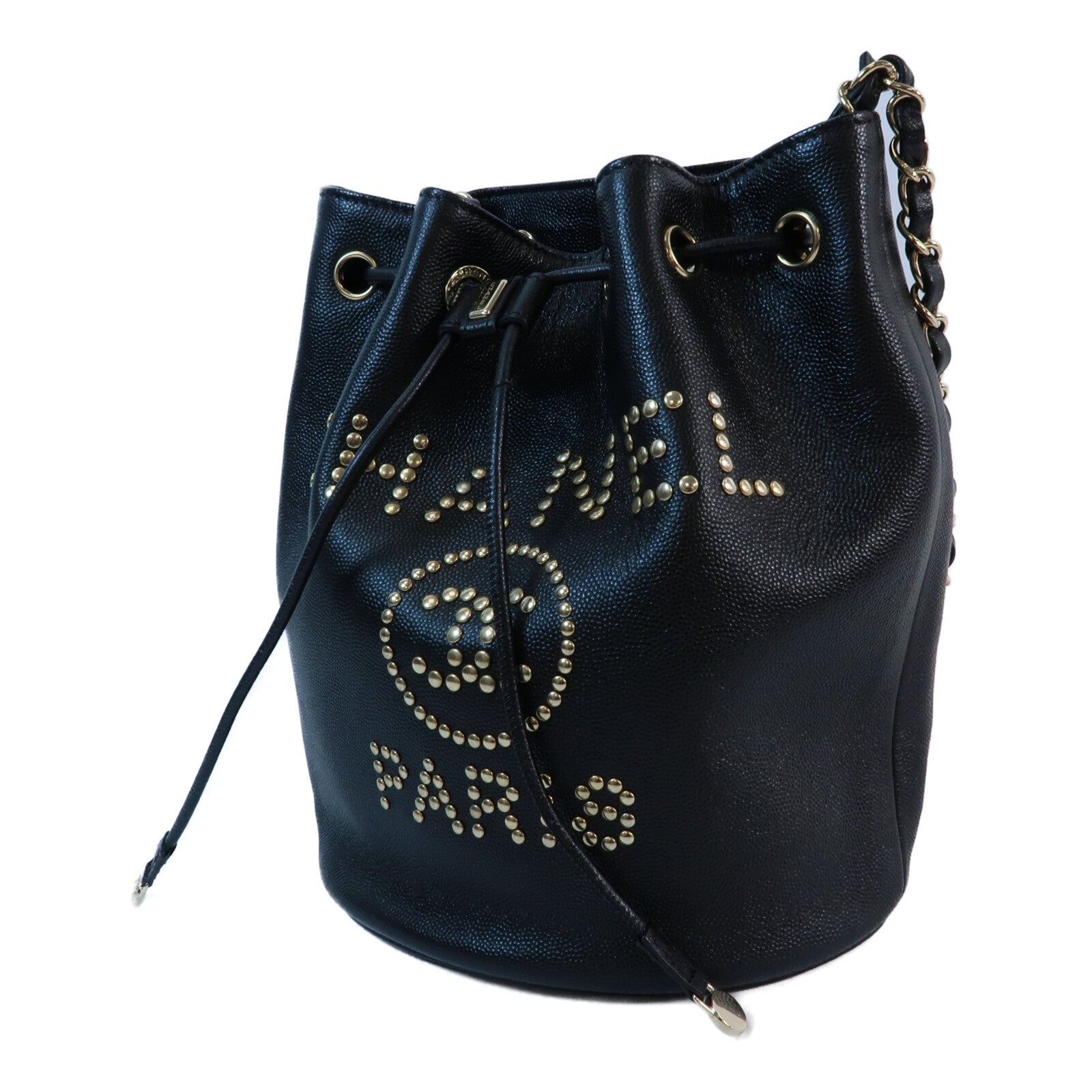 CHANEL 牛皮皮革Bucket Bag鏈帶肩背袋