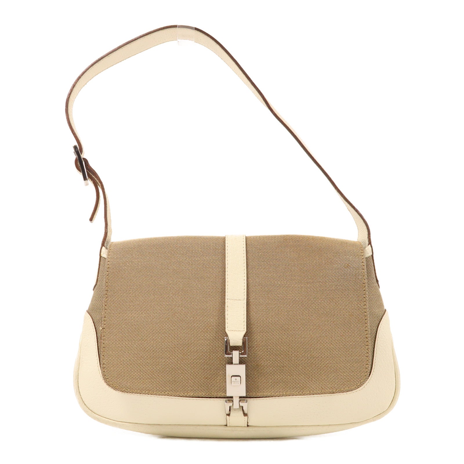 GUCCI 帆布/牛皮皮革Jackie銀扣肩背袋