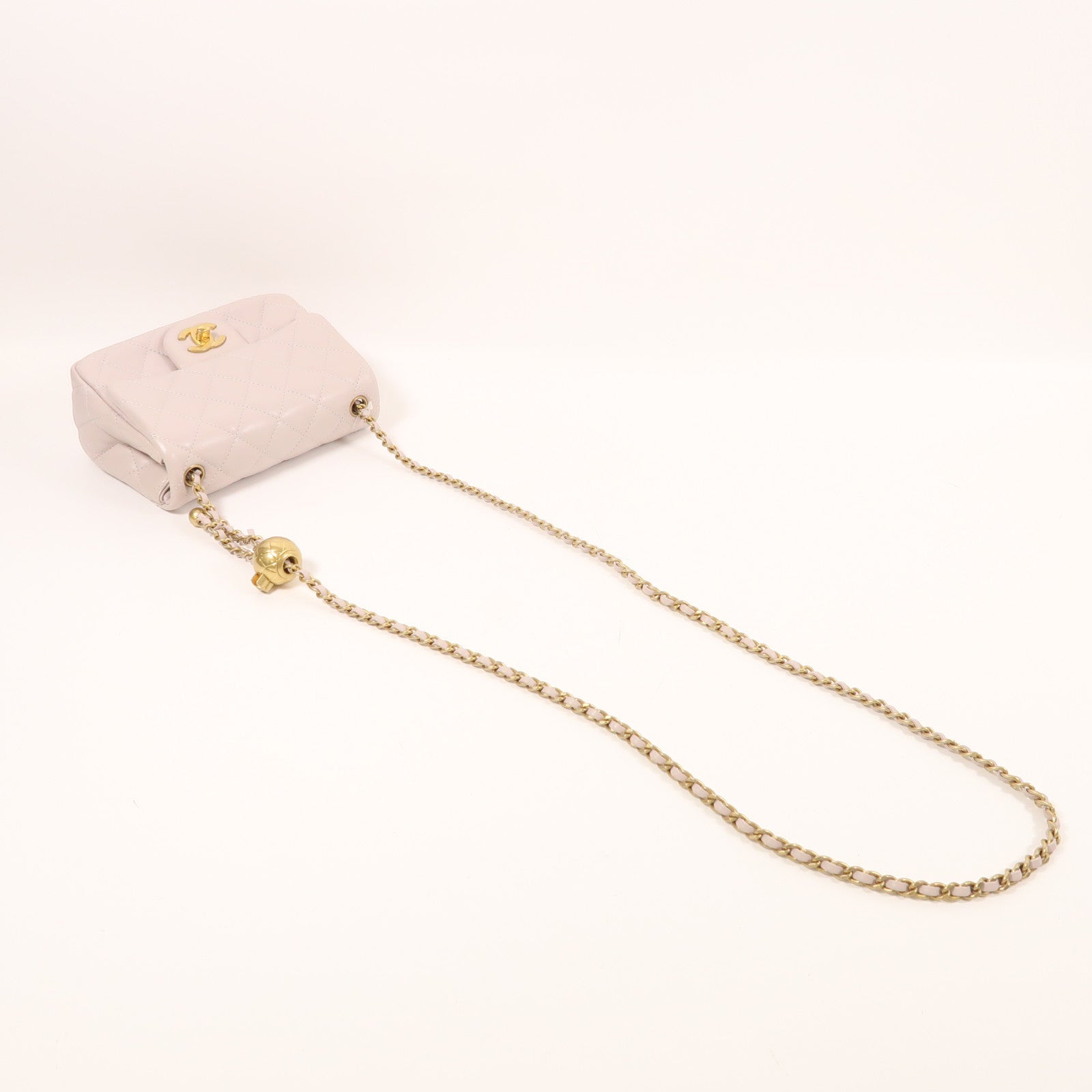 CHANEL 羊皮皮革Mini Classic 17 Gold Ball金扣鏈帶肩背袋