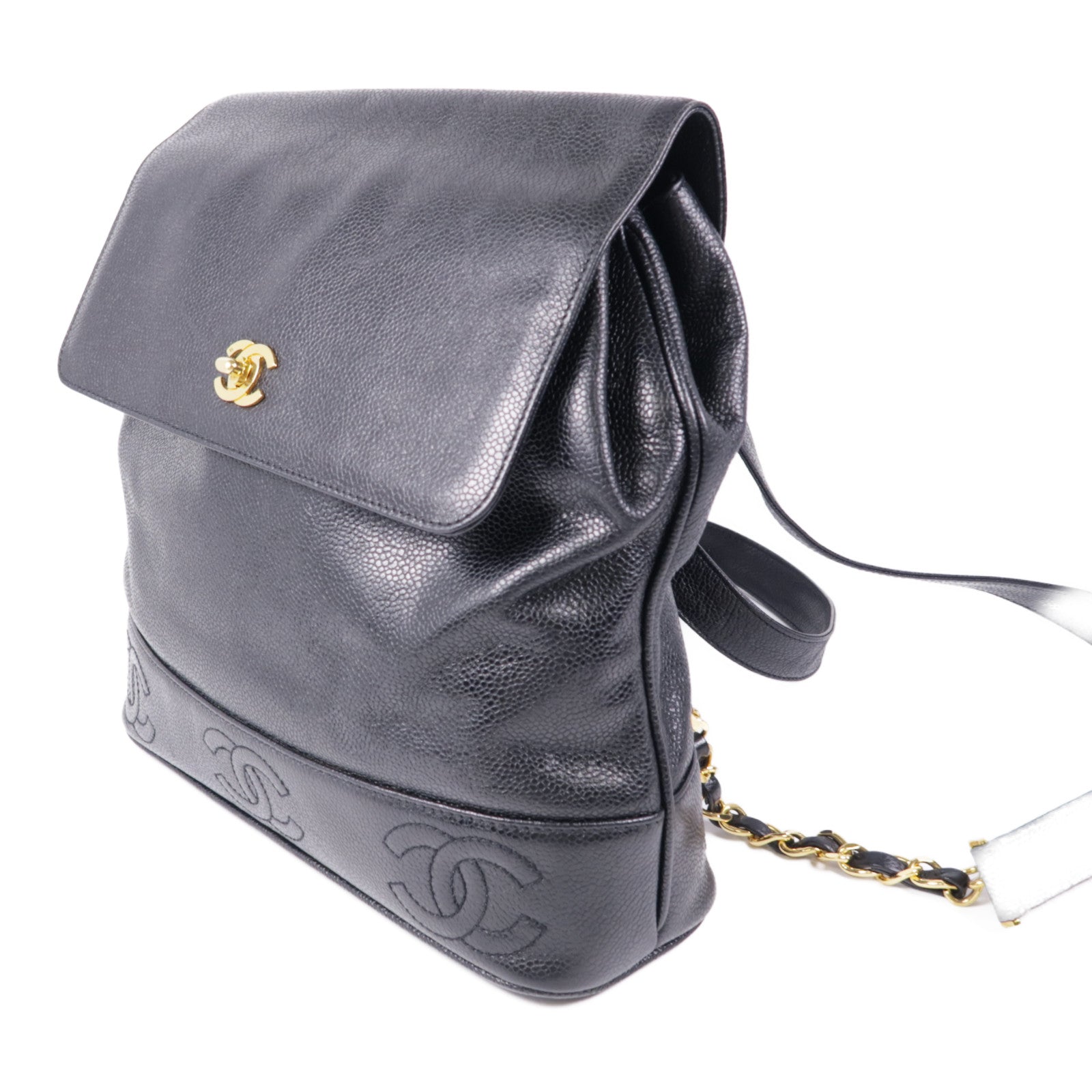 CHANEL 牛皮皮革Backpack金扣鏈帶背包