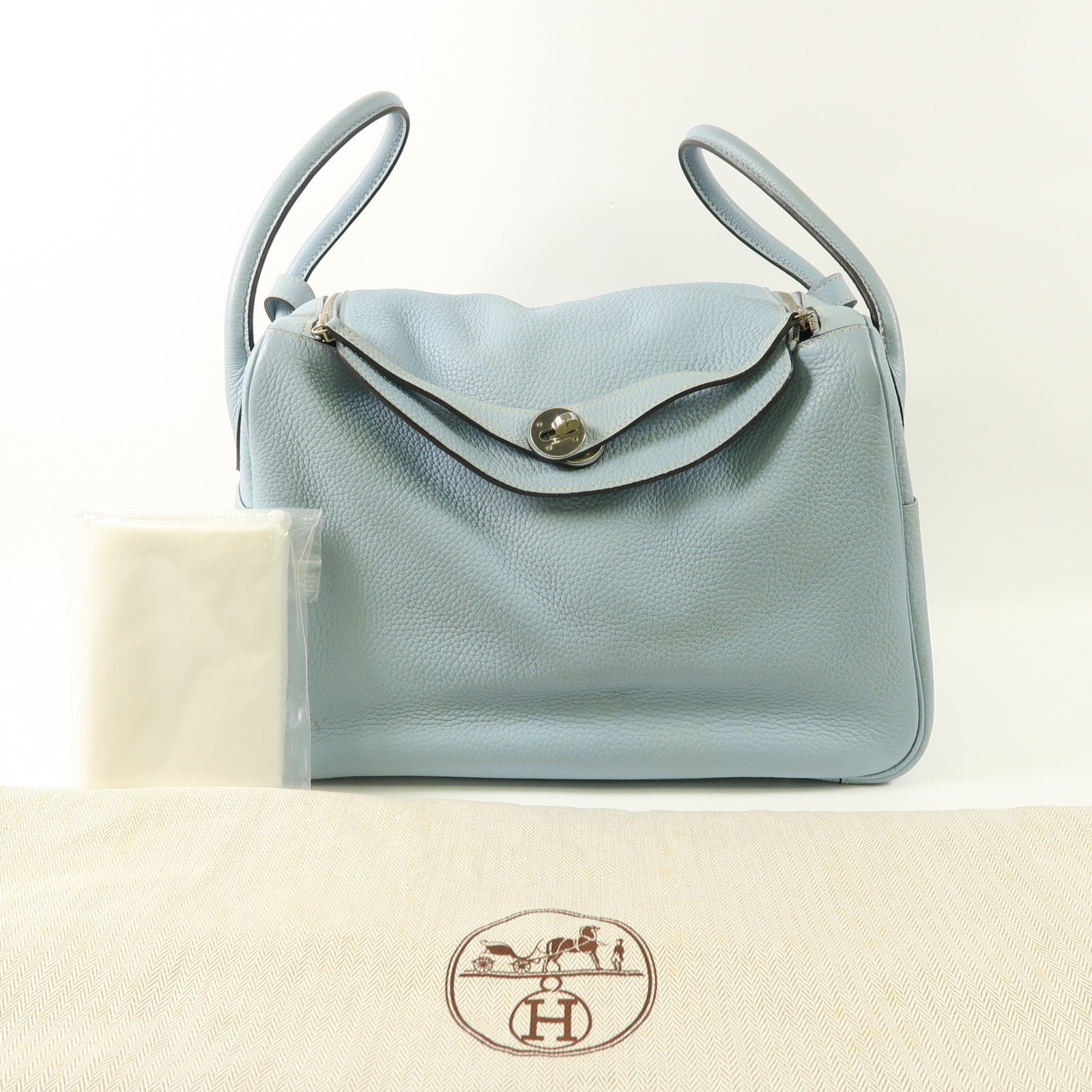 HERMES Clemence皮革Lindy 34銀扣手挽肩背兩用袋J7 Bleu Lin