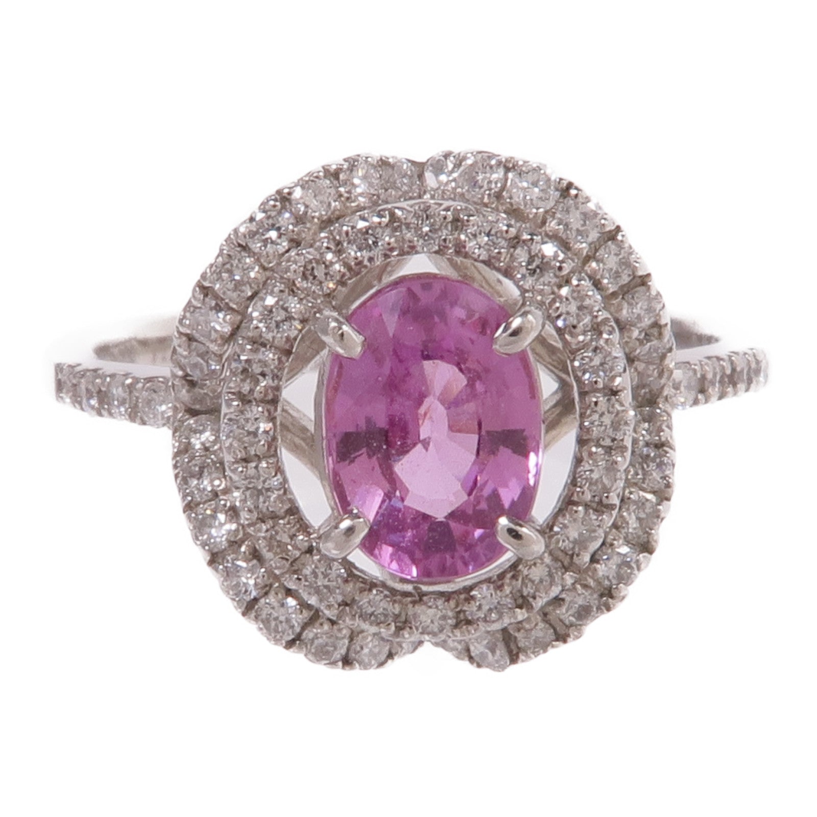 JEWELRY PT900鉑金Pink Sapphire Diamond Ring粉紅藍寶石/鑽石戒指US#6.75