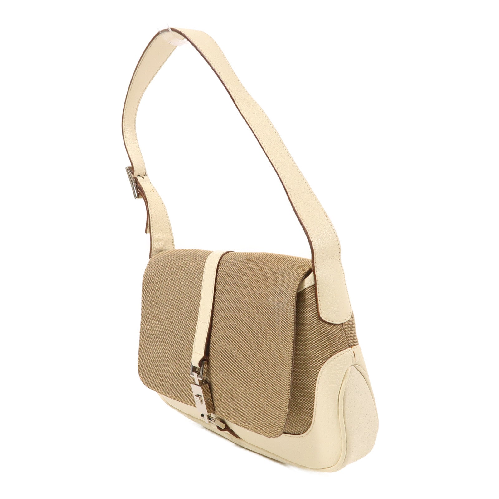 GUCCI 帆布/牛皮皮革Jackie銀扣肩背袋