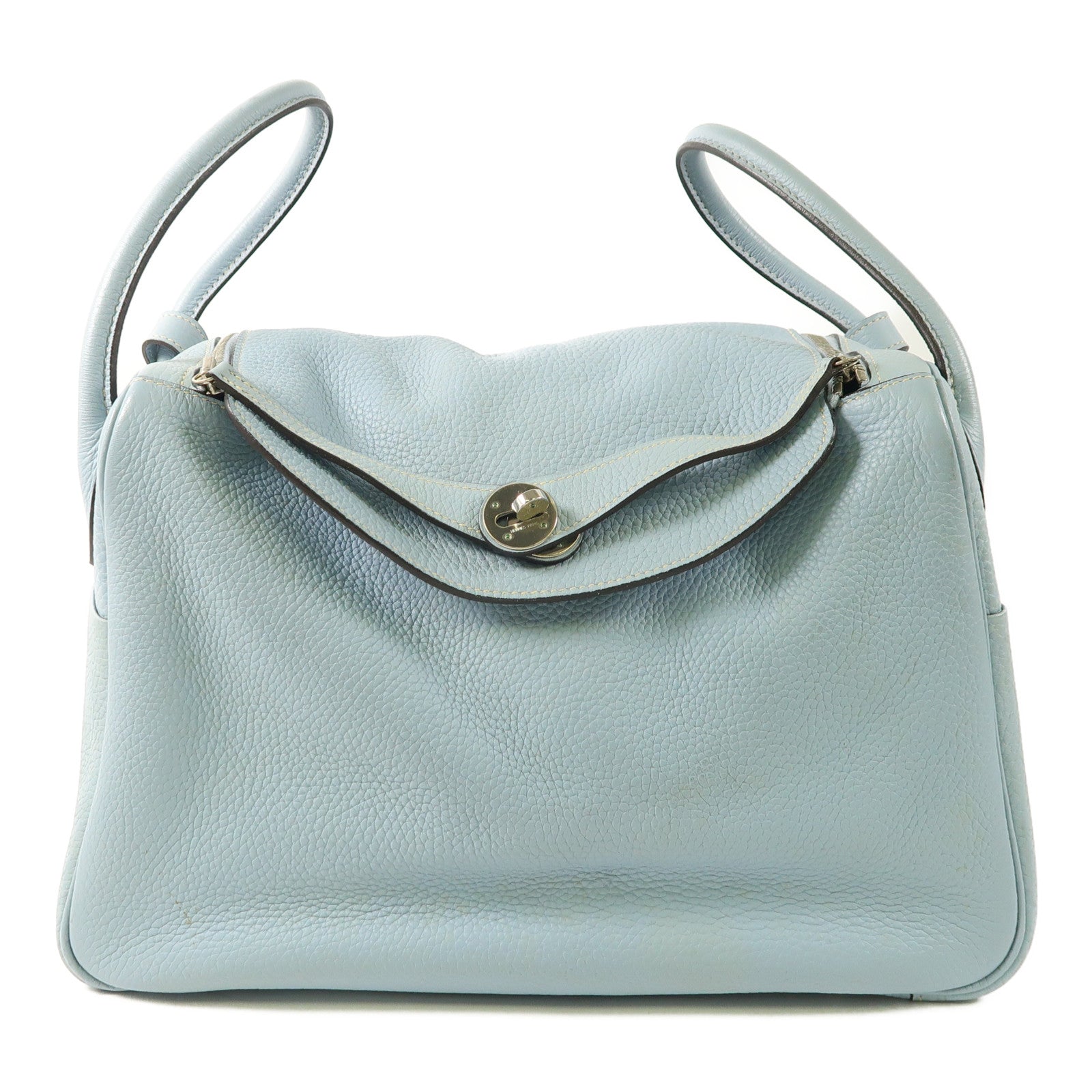 HERMES Clemence皮革Lindy 34銀扣手挽肩背兩用袋J7 Bleu Lin