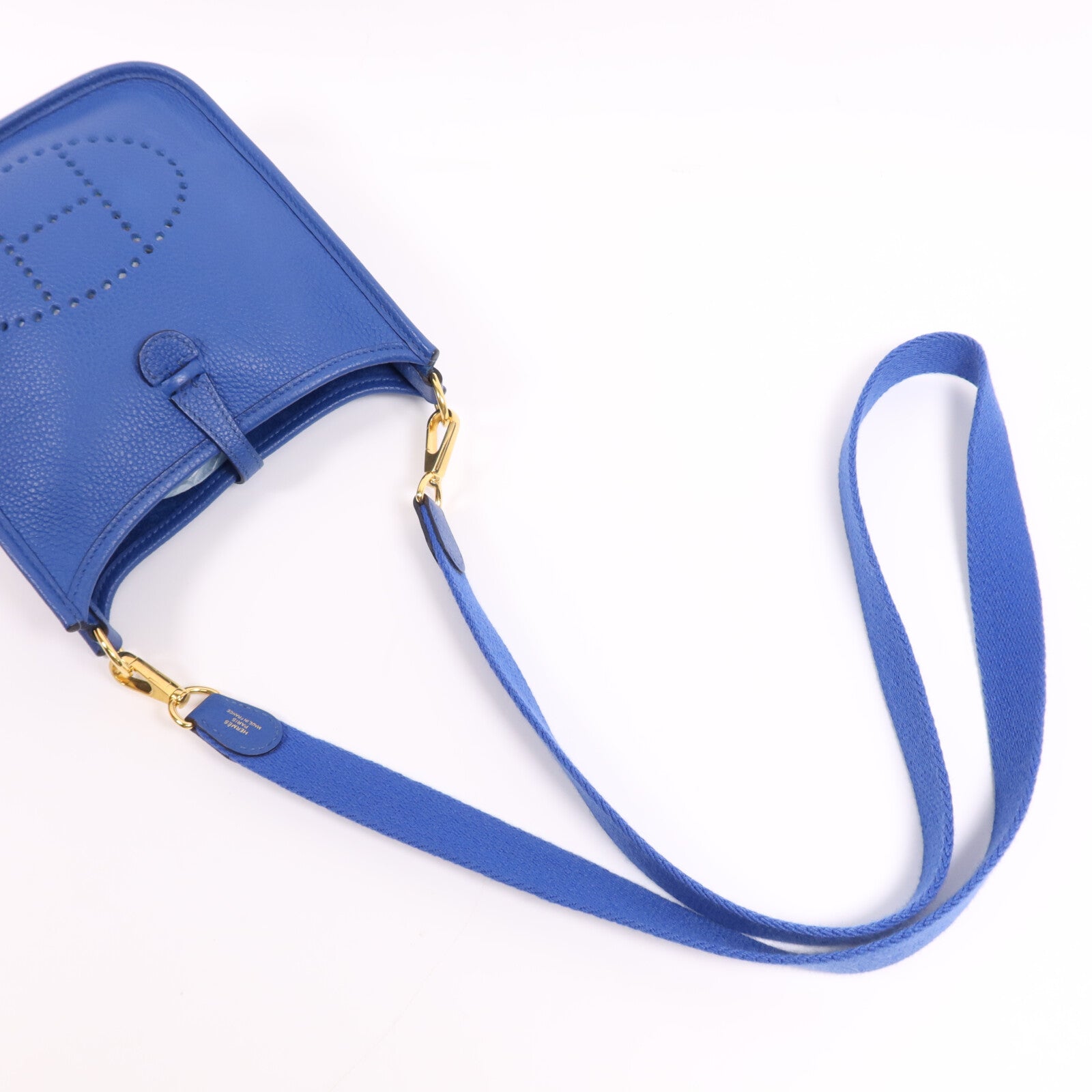 HERMES Clemence皮革Evelyne TPM金扣肩背袋Deep Blue
