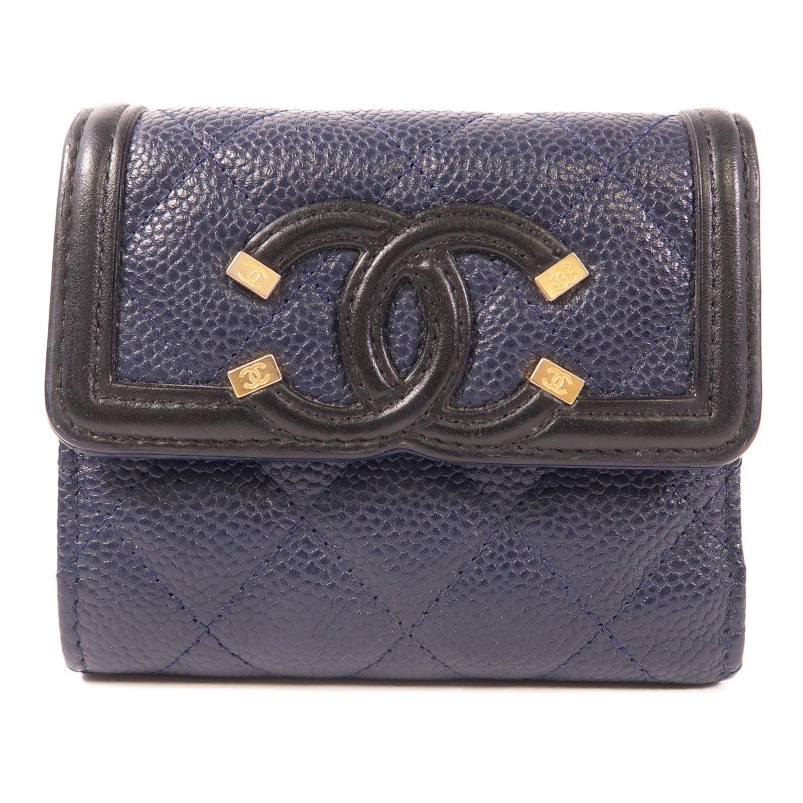 CHANEL CC GHW Wallet Calfskin Leather Navy/Black