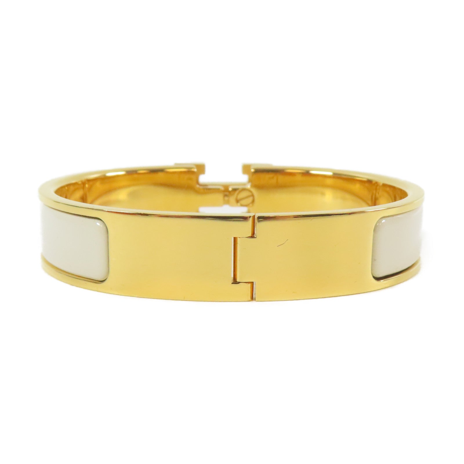 HERMES 金屬Clic H Bracelet手鐲白色/金色#16cm