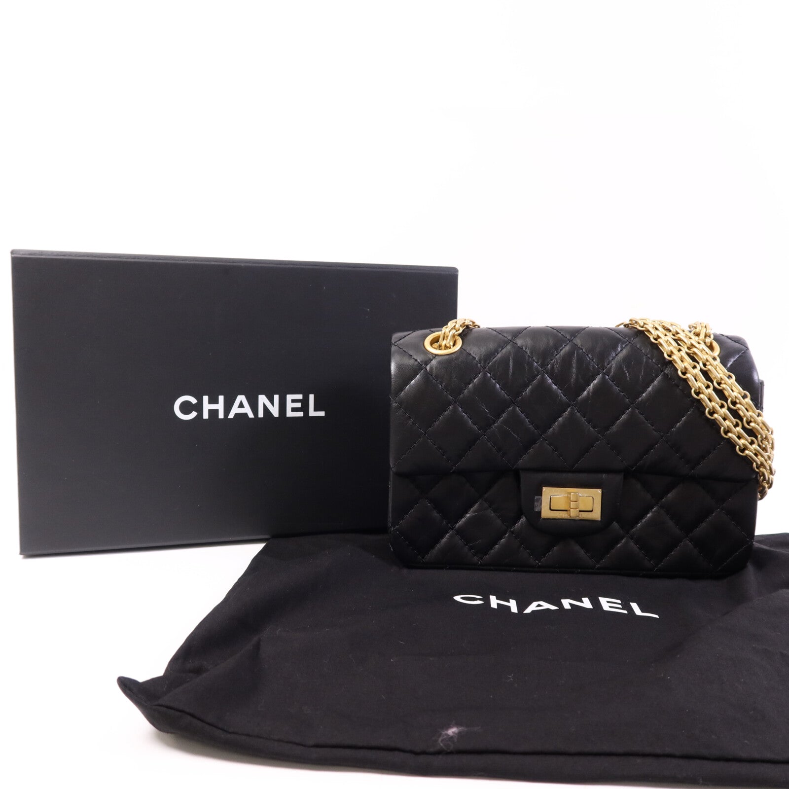 CHANEL 牛皮皮革Mini 2.55金扣鏈帶肩背袋