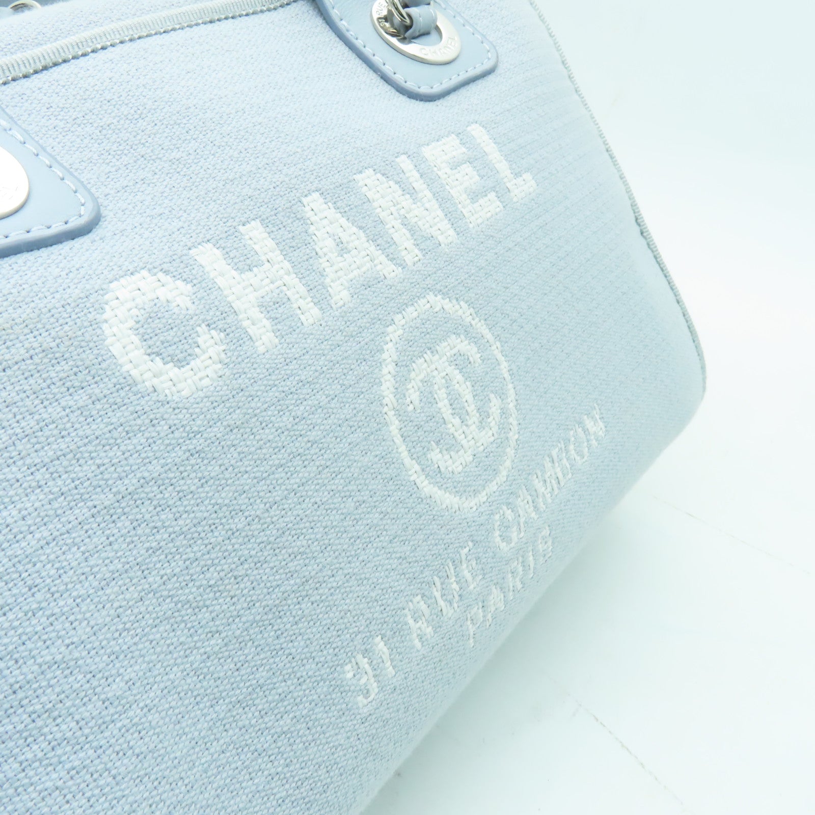 CHANEL **【清倉大減價】帆布Deauville Bowling銀扣手挽肩背兩用袋