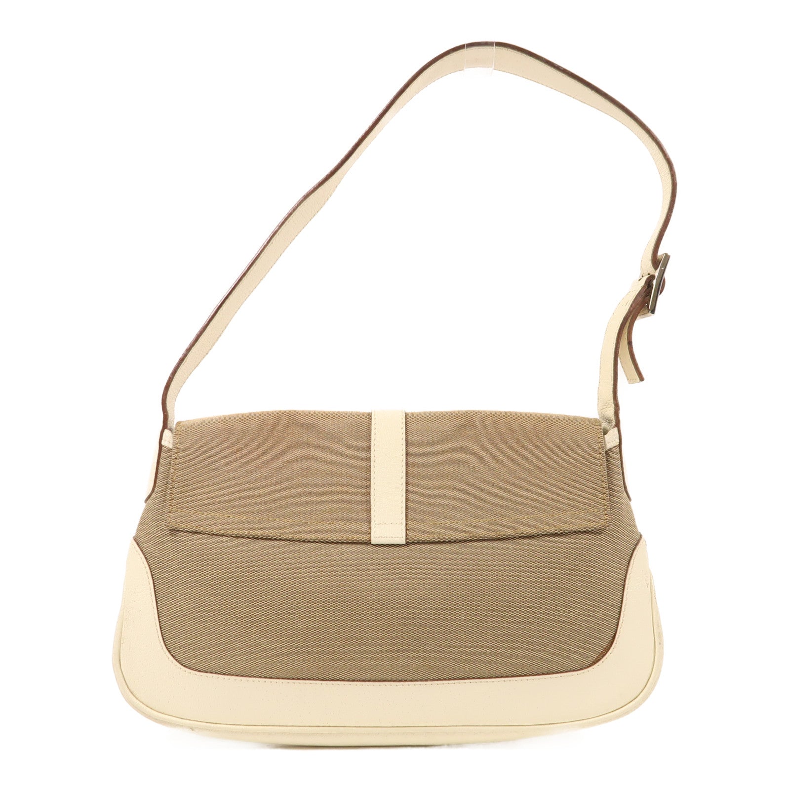 GUCCI 帆布/牛皮皮革Jackie銀扣肩背袋