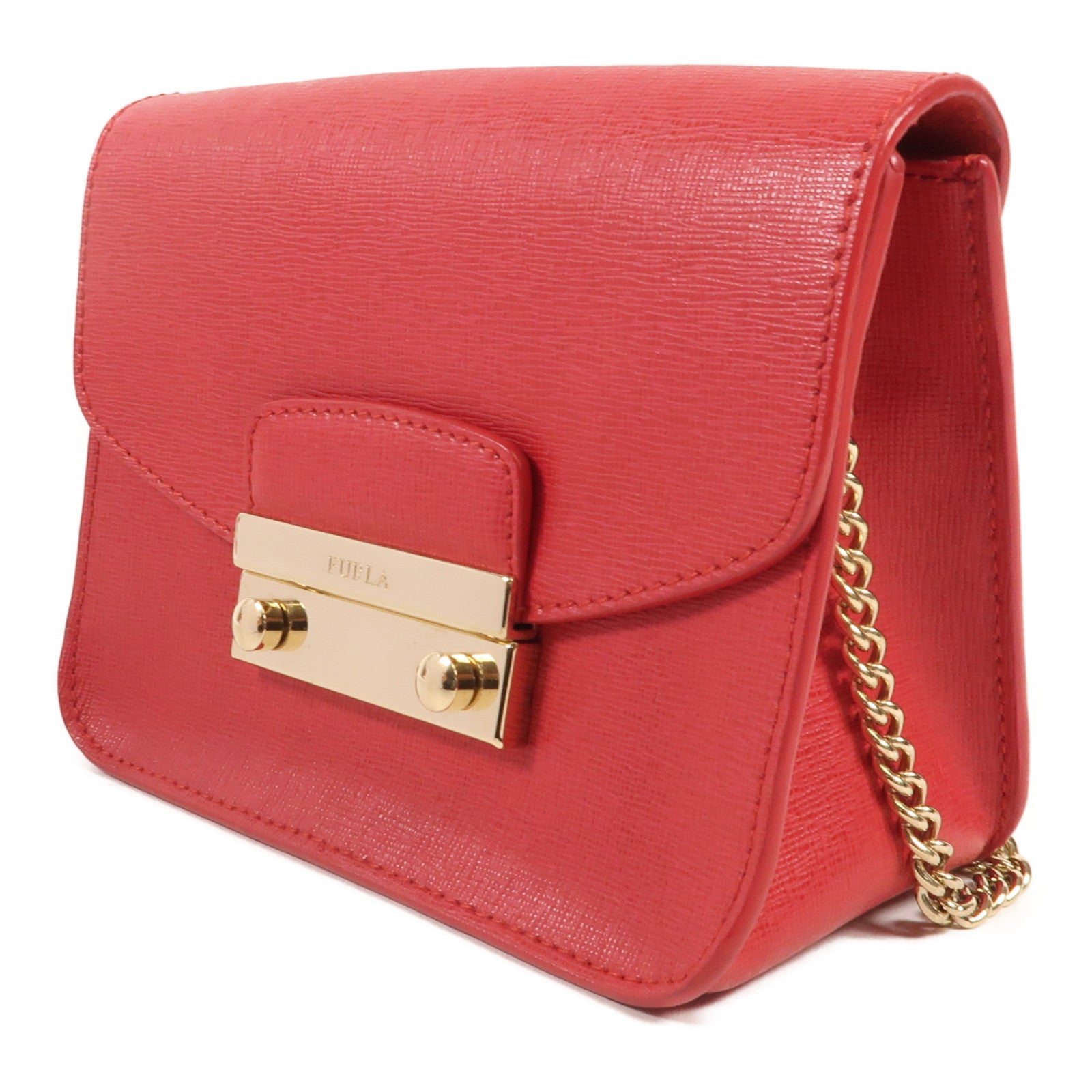 Furla 牛皮皮革Chain Shoulder金扣鏈帶肩背袋