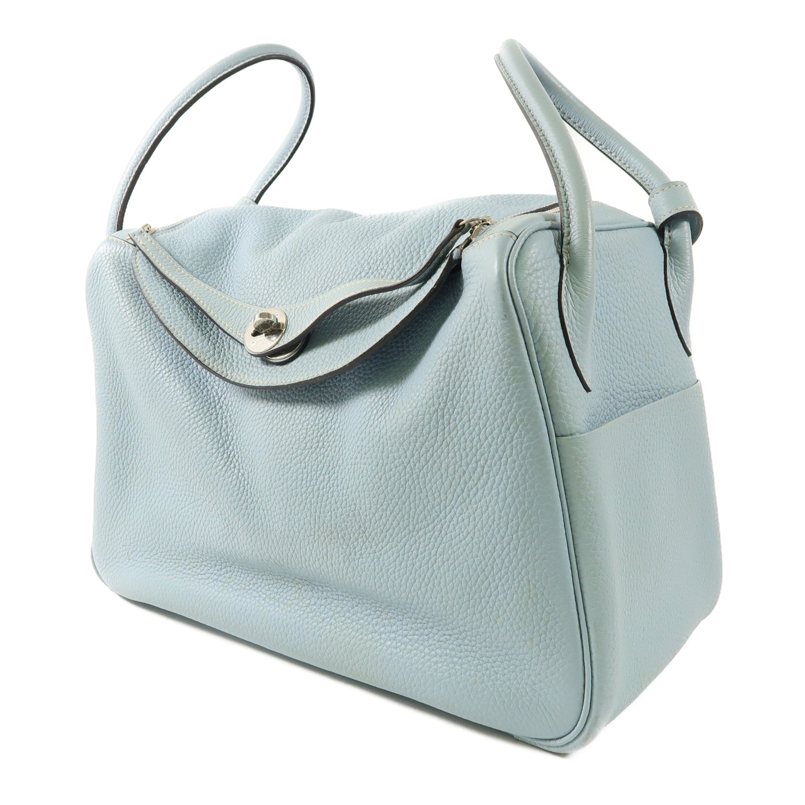 HERMES Clemence皮革Lindy 34銀扣手挽肩背兩用袋J7 Bleu Lin