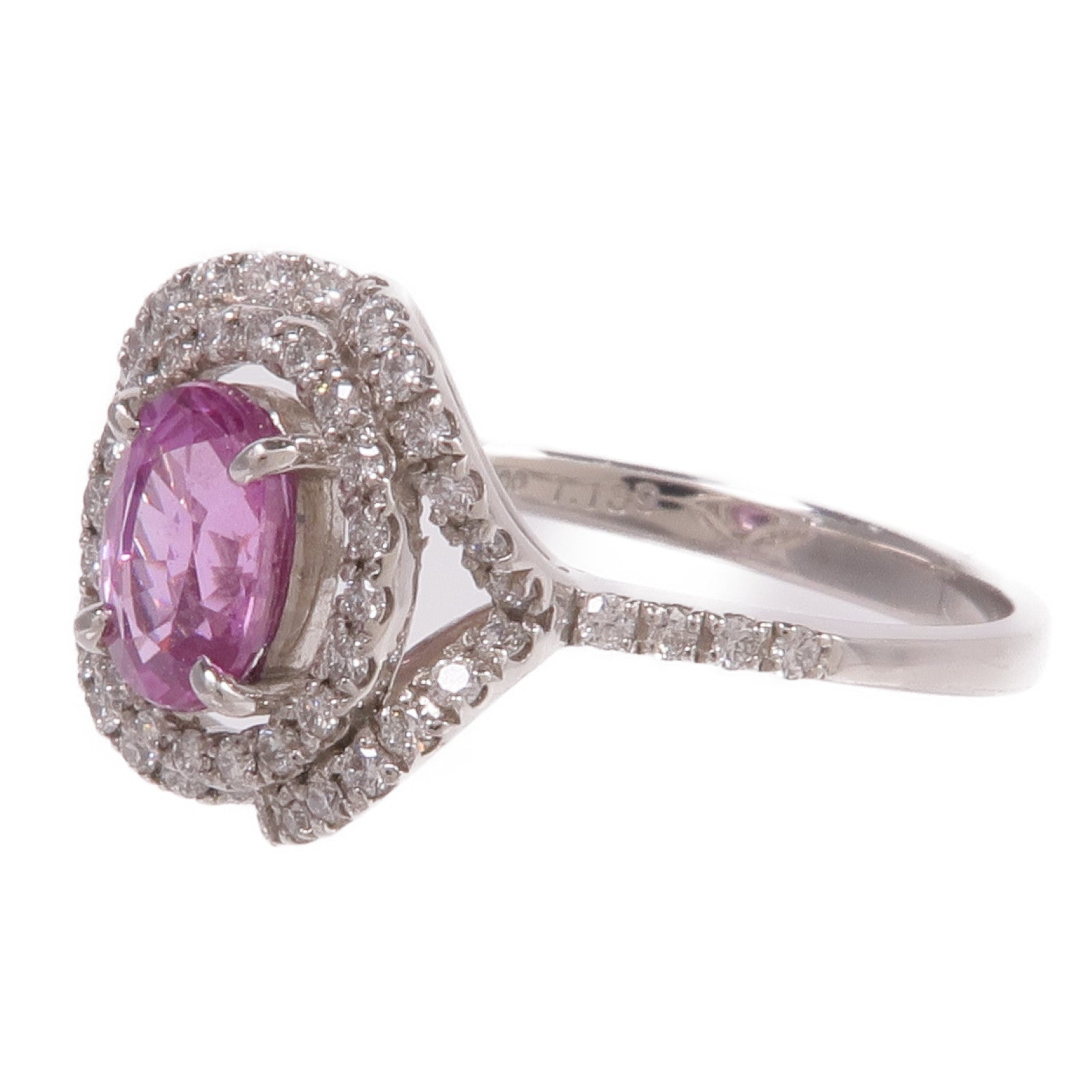 JEWELRY PT900鉑金Pink Sapphire Diamond Ring粉紅藍寶石/鑽石戒指US#6.75