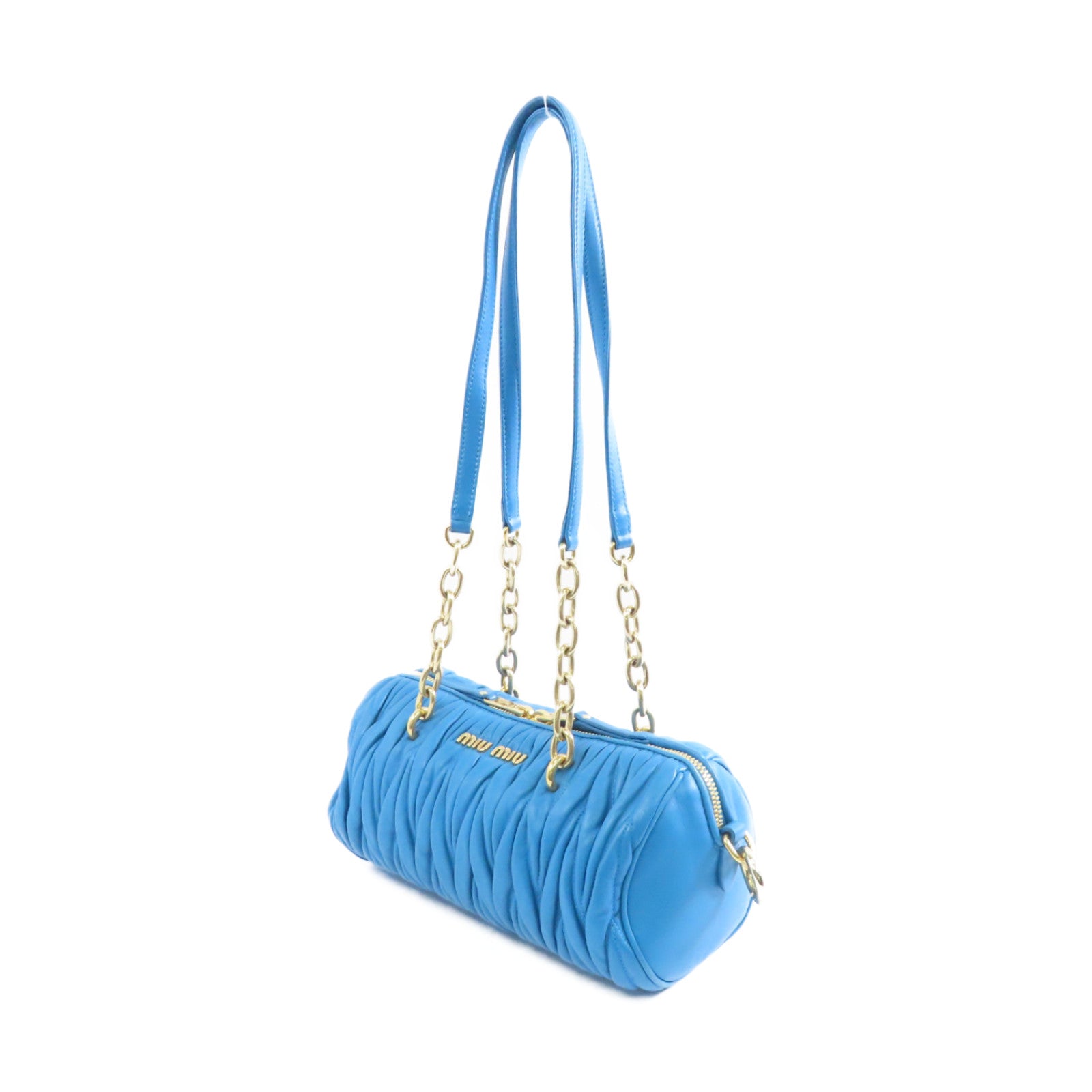 Miu Miu 羊皮皮革Shoulder Bag金扣鏈帶肩背袋藍色