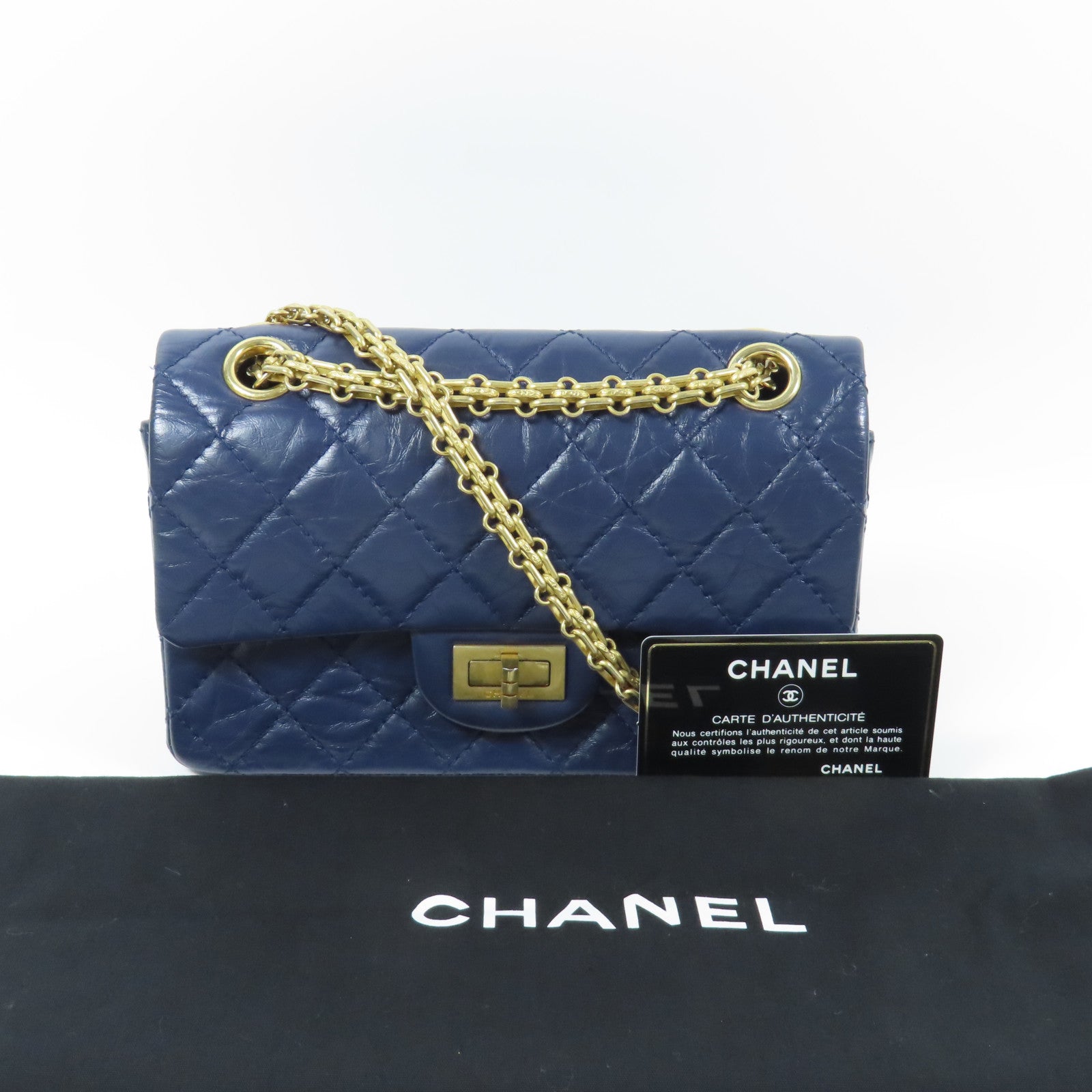 CHANEL 牛皮皮革2.55金扣鏈帶肩背袋
