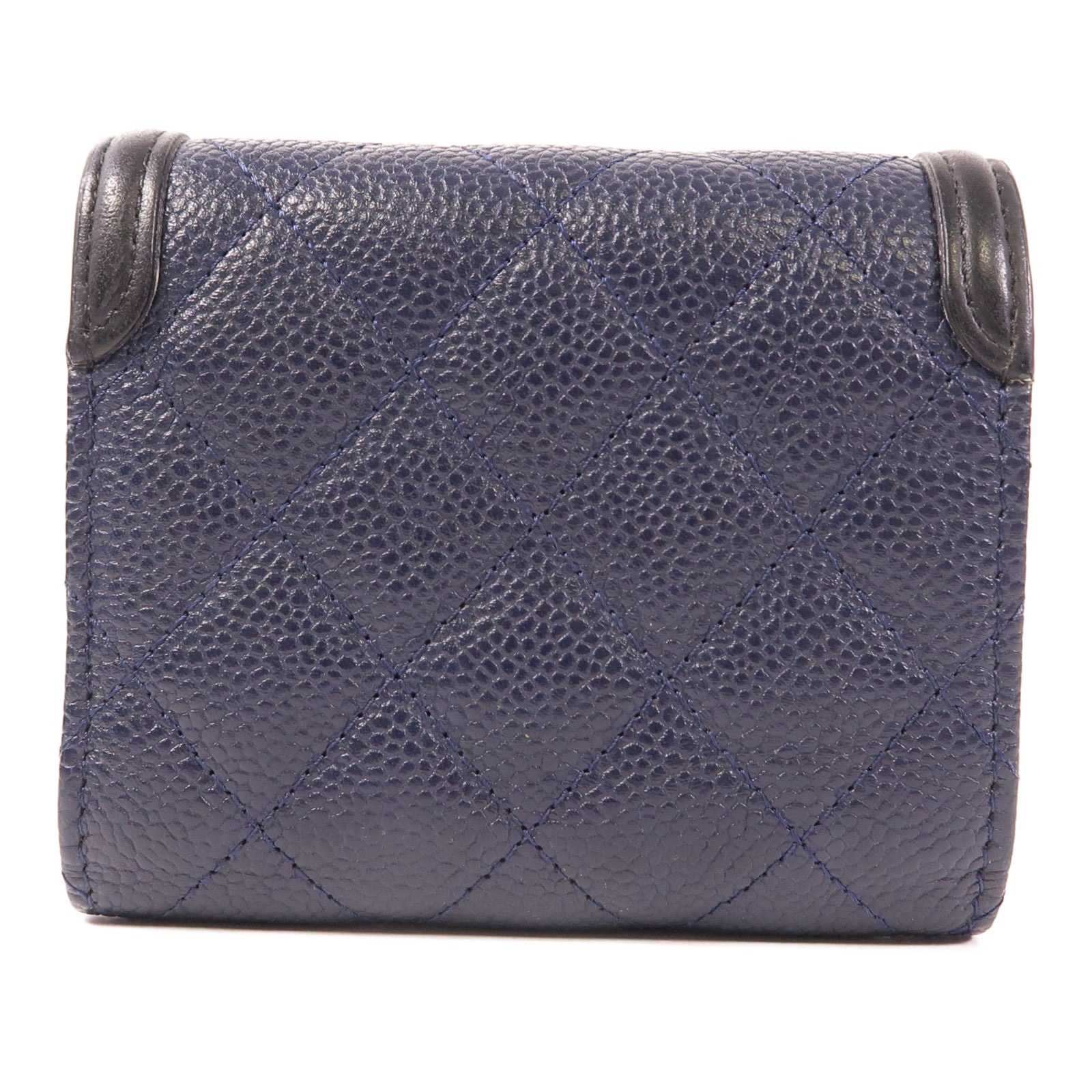 CHANEL CC GHW Wallet Calfskin Leather Navy/Black