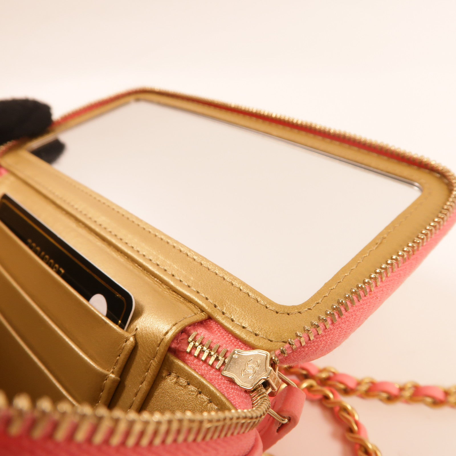 CHANEL CC GHW Vanity Case Shoulder Bag Lambskin Leather Pink