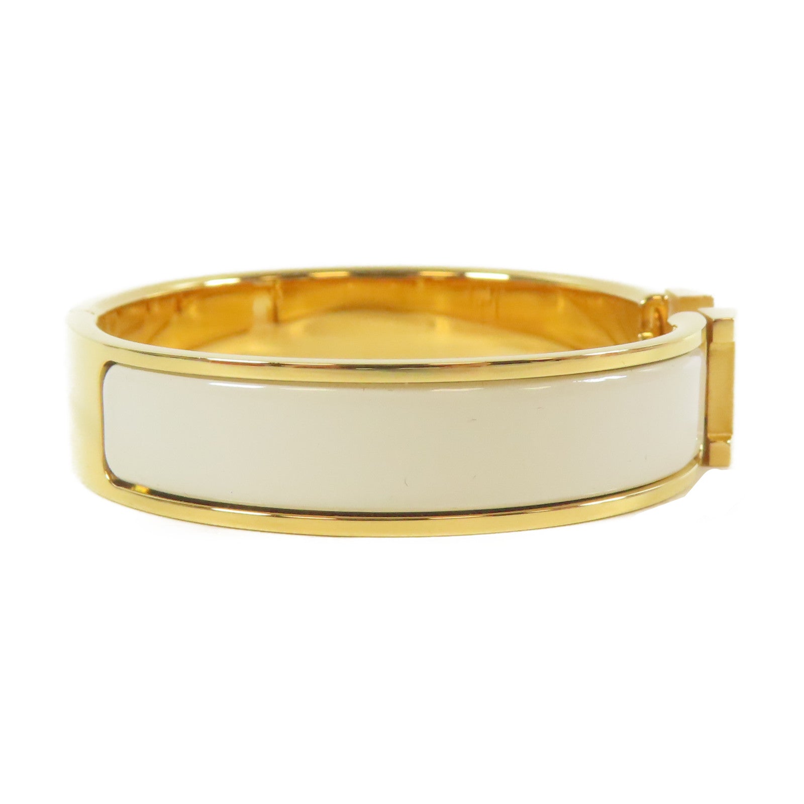 HERMES 金屬Clic H Bracelet手鐲白色/金色#16cm