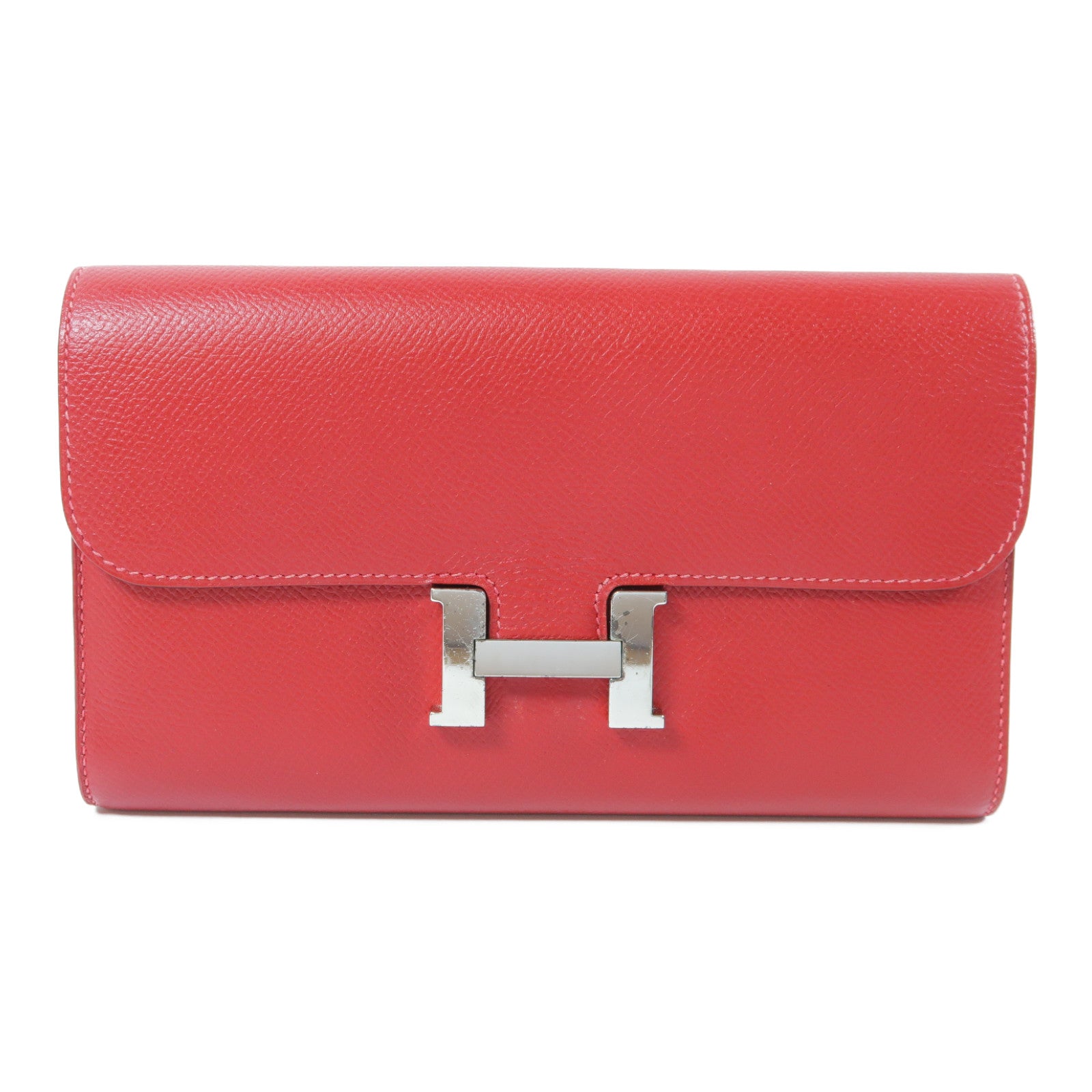 HERMES 【激減優惠】Epsom皮革Constance Long Wallet銀扣長錢包Rouge Casaque正紅色