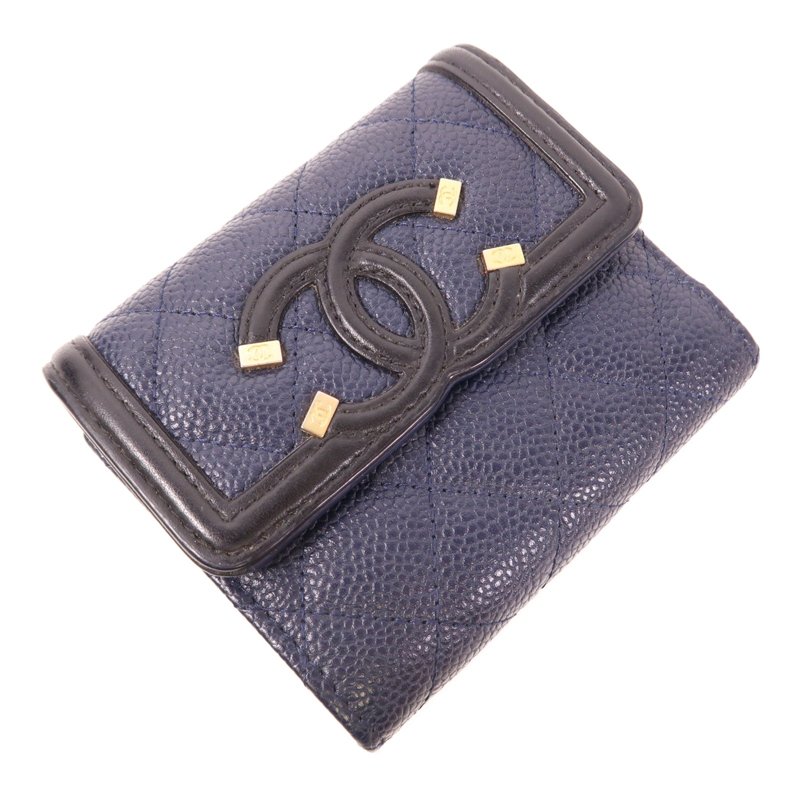CHANEL CC GHW Wallet Calfskin Leather Navy/Black