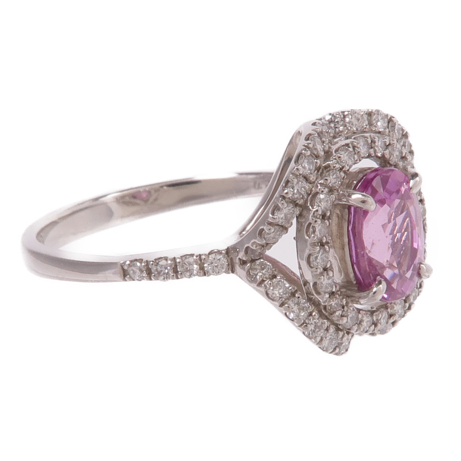 JEWELRY PT900鉑金Pink Sapphire Diamond Ring粉紅藍寶石/鑽石戒指US#6.75