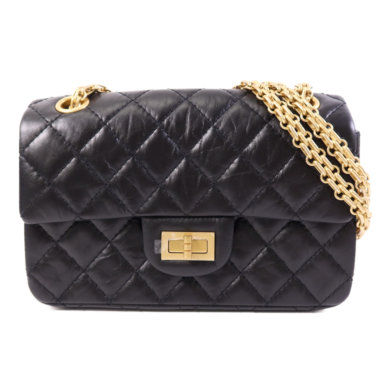 CHANEL 牛皮皮革Mini 2.55金扣鏈帶肩背袋
