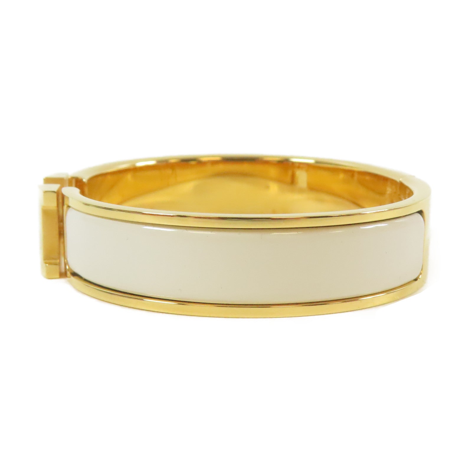 HERMES 金屬Clic H Bracelet手鐲白色/金色#16cm